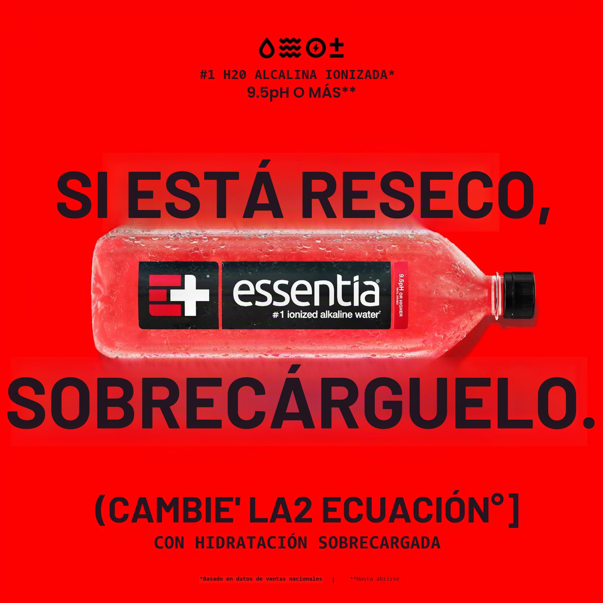 Essentia Water Embotellado, 99,9% puro, infundido con electrolitos para un sabor suave, pH 9,5 o superior, 12 botellas de 1 litro