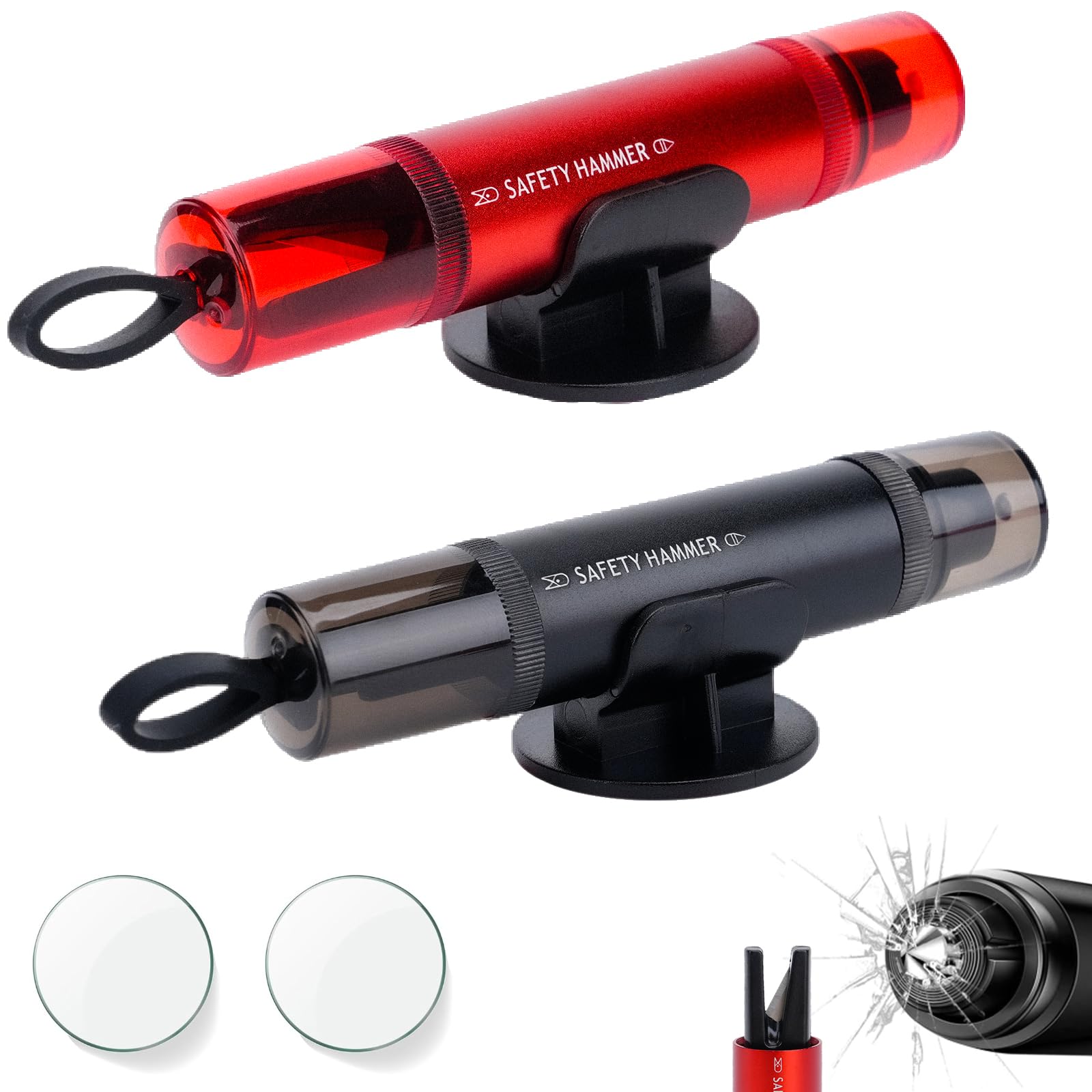 2er Gurtschneider Notfallhammer, 2 in 1 Sicherheitshammer mit Gurtschneider & Glasbreche, Multifunktional Notfallhammer Rettungswerkzeug Auto für Autoscheiben Glasbrecher Essentials Bus