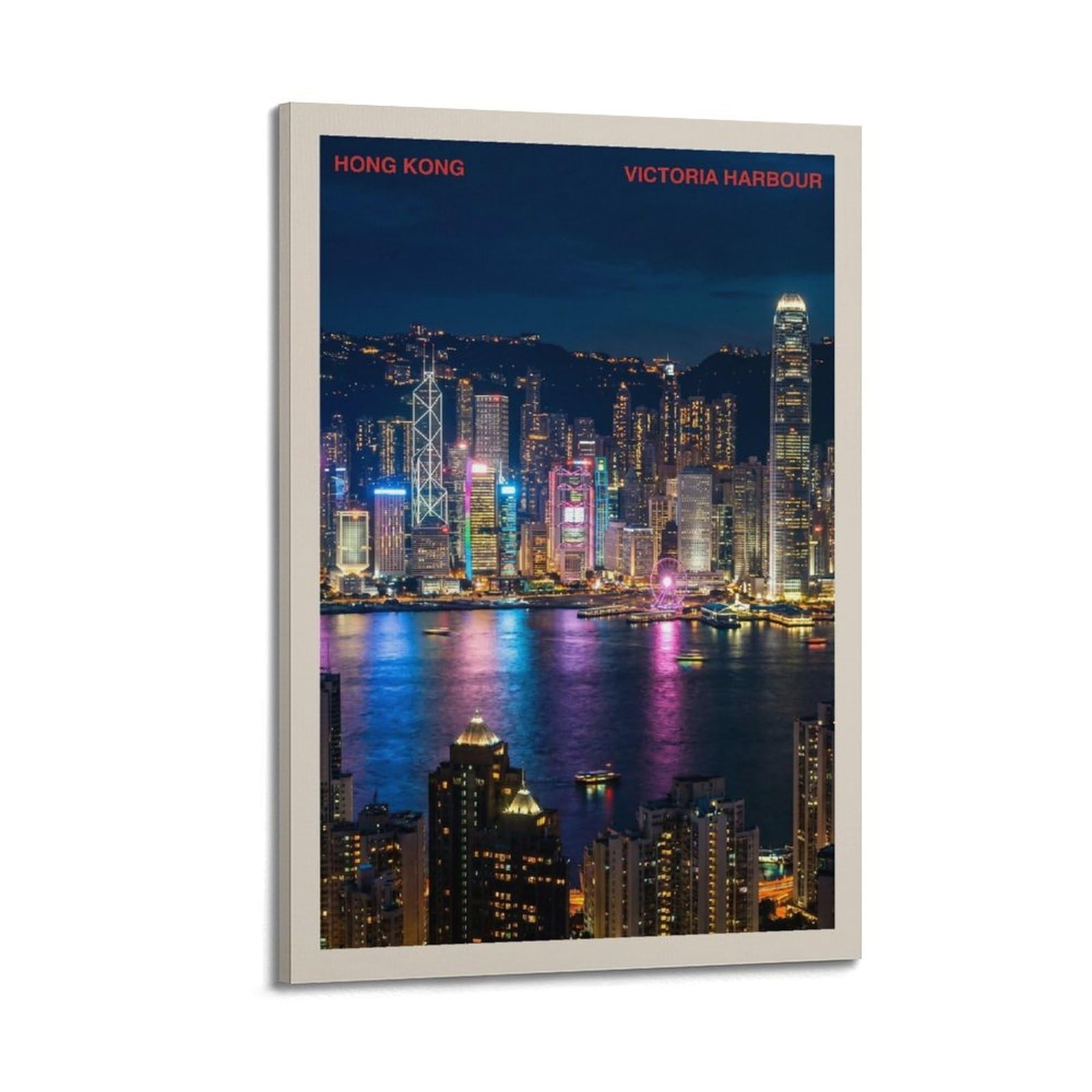 OKAHYS Travel Scenery Hong Kong Victoria Harbour Poster Modern Decorative Canvas Prints - Ideal Wall Art for Family, Man Cave, Game Room, Boys & Girls Bedroom 24x36inch(60x90cm)