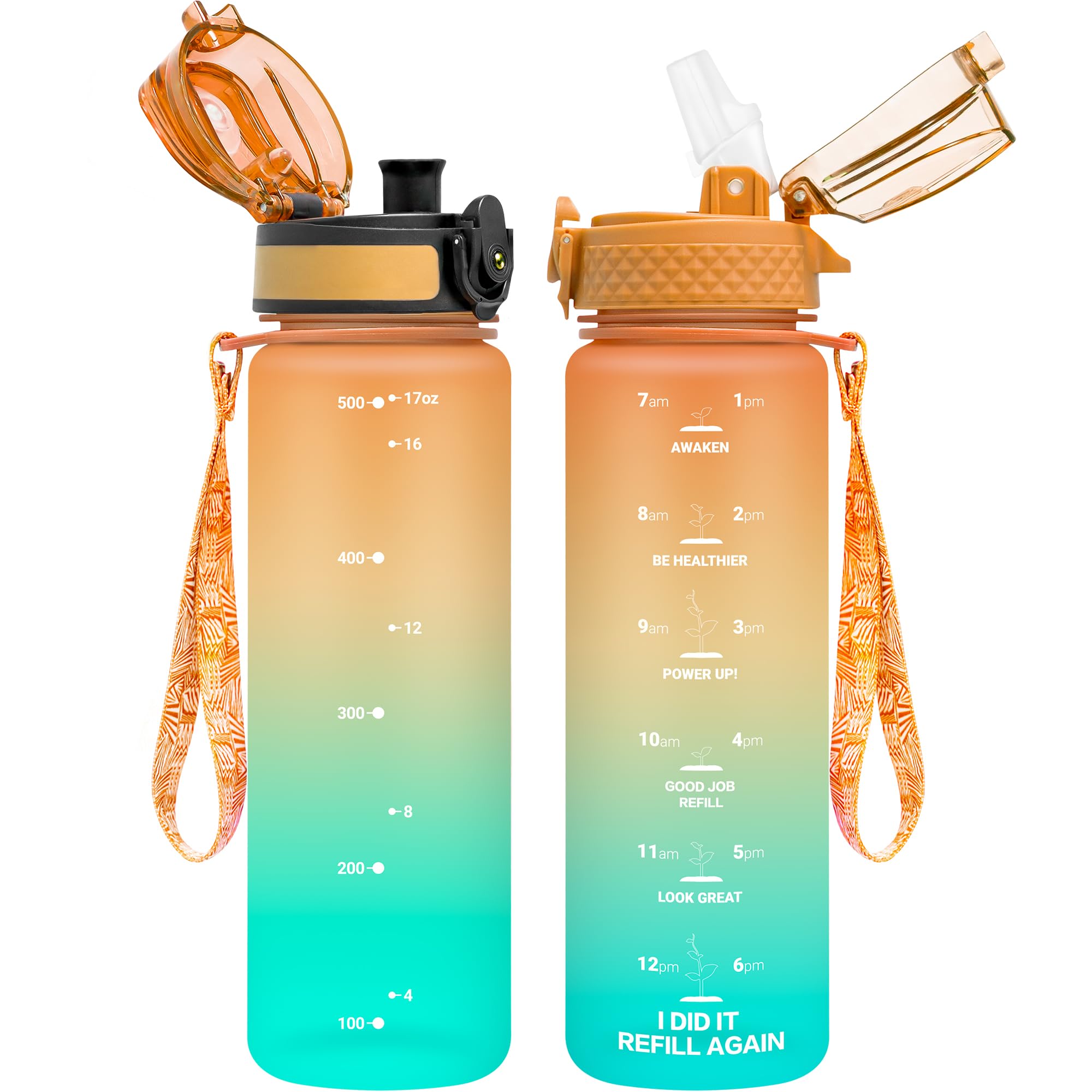 OLDLEY Kids Water Bottle for School, 17 oz (2 lids) BPA-Free Reusable Leak-proof Durable Tritan Plastic Water Bottles with Straw & Chug Lids,