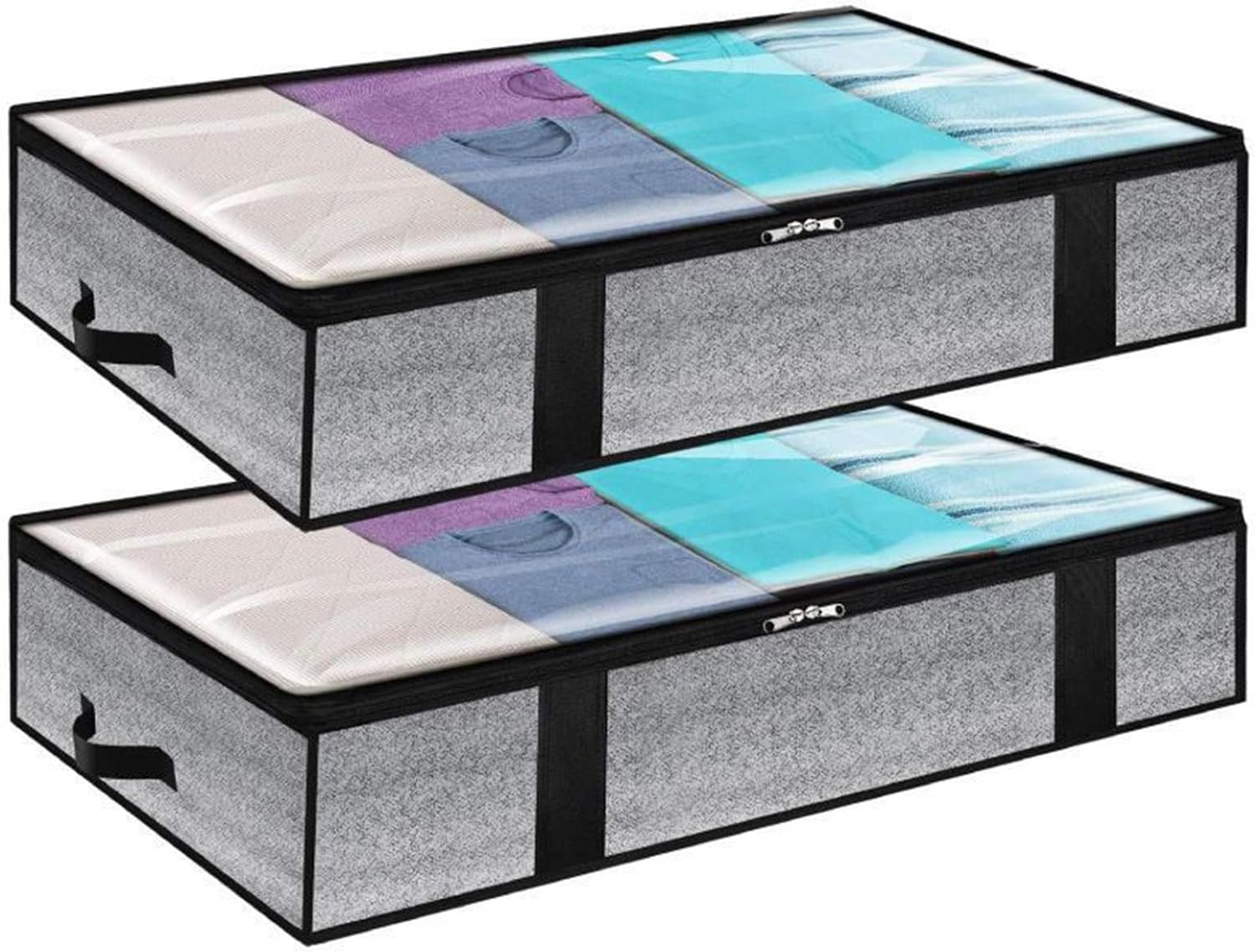 Underbed Storage Bags Organizer with Clear Window,2 Pack Foldable Underbed Closet Storage Organizer with Reinforced Handles,for Bedroom Under Bed Drawers