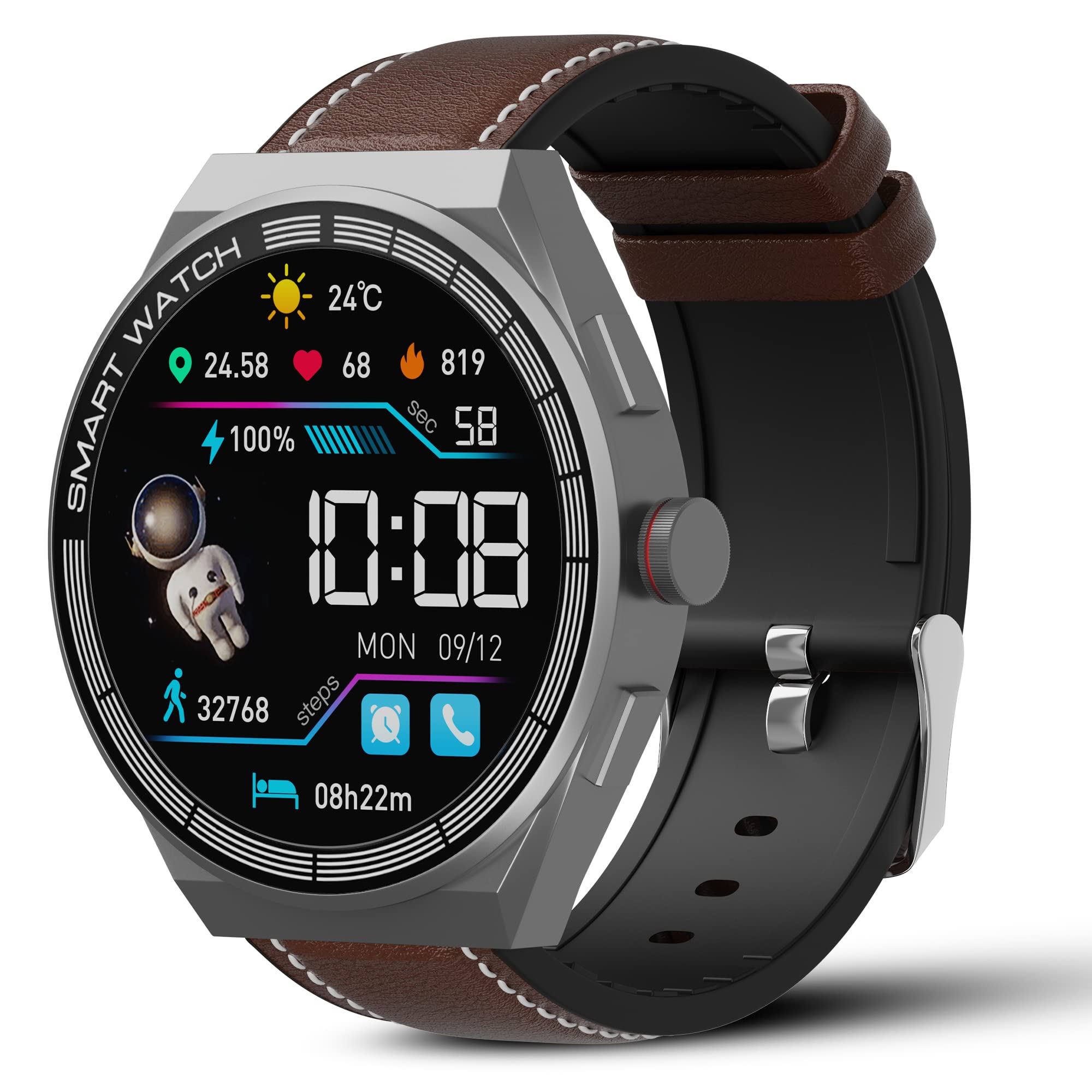TEMPT Edge Pro Smartwatch for Men & Women, 1.51" AMOLED Display, Multiple Watch Faces & Sport Modes, Fitness Tracker, SPO2, Heart & Sleep Monitor, IP67, Digital Watch with Bluetooth Calling (Brown)