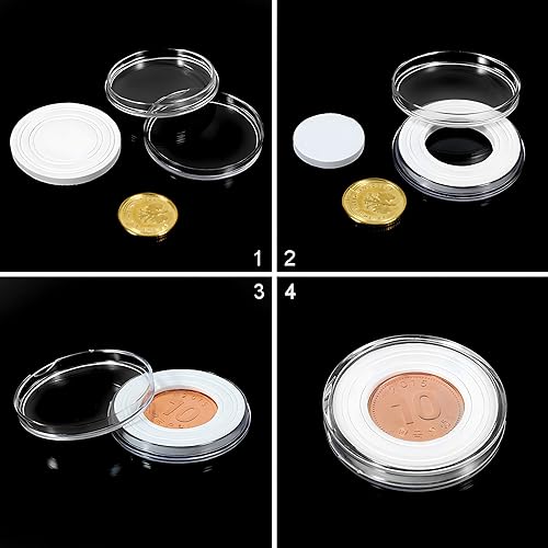 Vista 12 de FRIMOONY Paquete de 2 cápsulas de monedas de 1.614 in, con junta de espuma y caja de almacenamiento de plástico, para colección de monedas