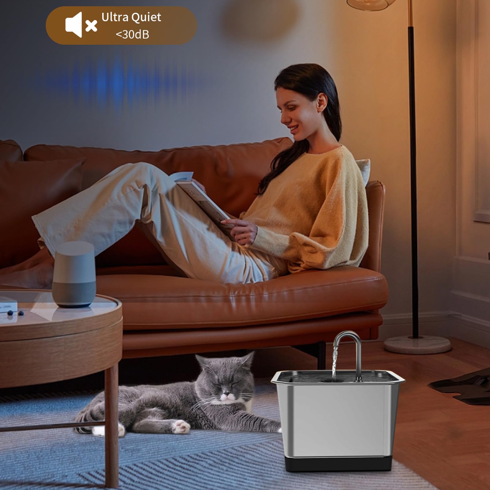 Dpofirs Fuente de Agua para Gatos de Acero Inoxidable, Dispensador Automático de Bebidas para Mascotas con Detección Inteligente Filtrada con Carbón Activado, Capacidad de 2