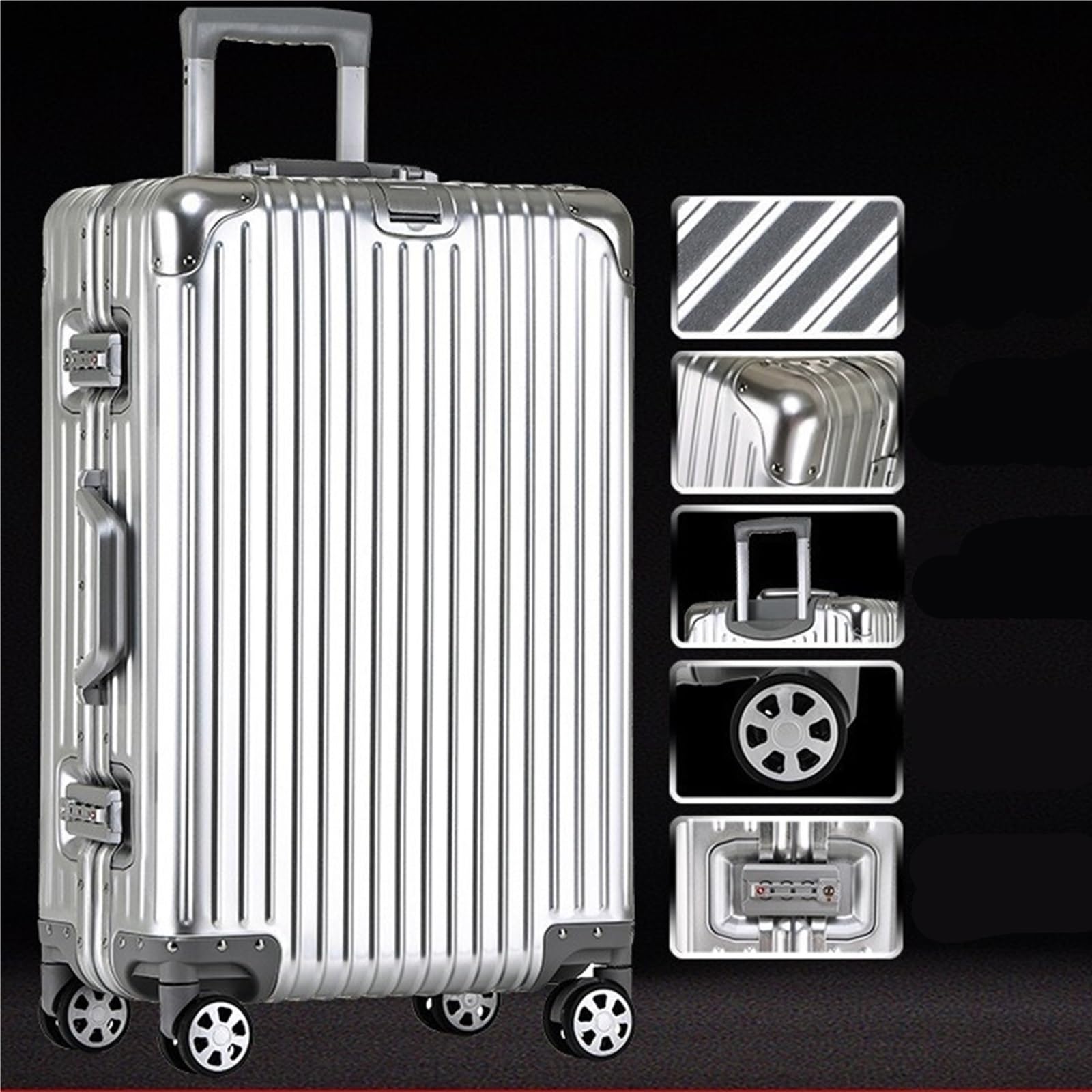 Walizki na kółkach Wszystkie aluminiowe etui na wózek ze stopu magnezu torba podróżna ze stopu aluminium metalowa torba podróżna przenośna walizka podróżna wielofunkcyjna (kolor: D, Taille Unique : 2