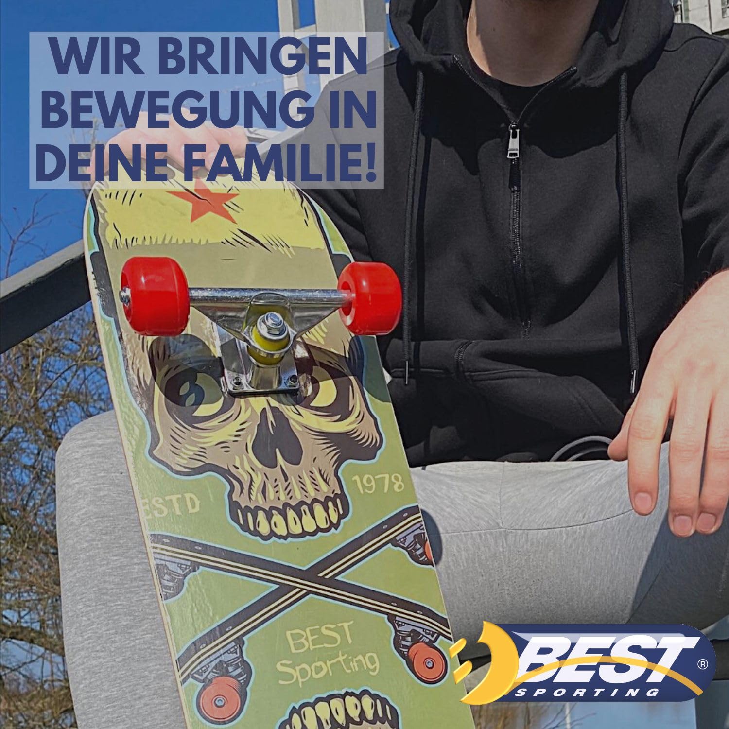 B Best Sporting Skateboard Erwachsene I 78,5 x 20,4 cm Skateboard Deck I ABEC 7 Kugellager I Hochwertige Skateboards aus Holz & Aluminium I Inkl. Tragetasche
