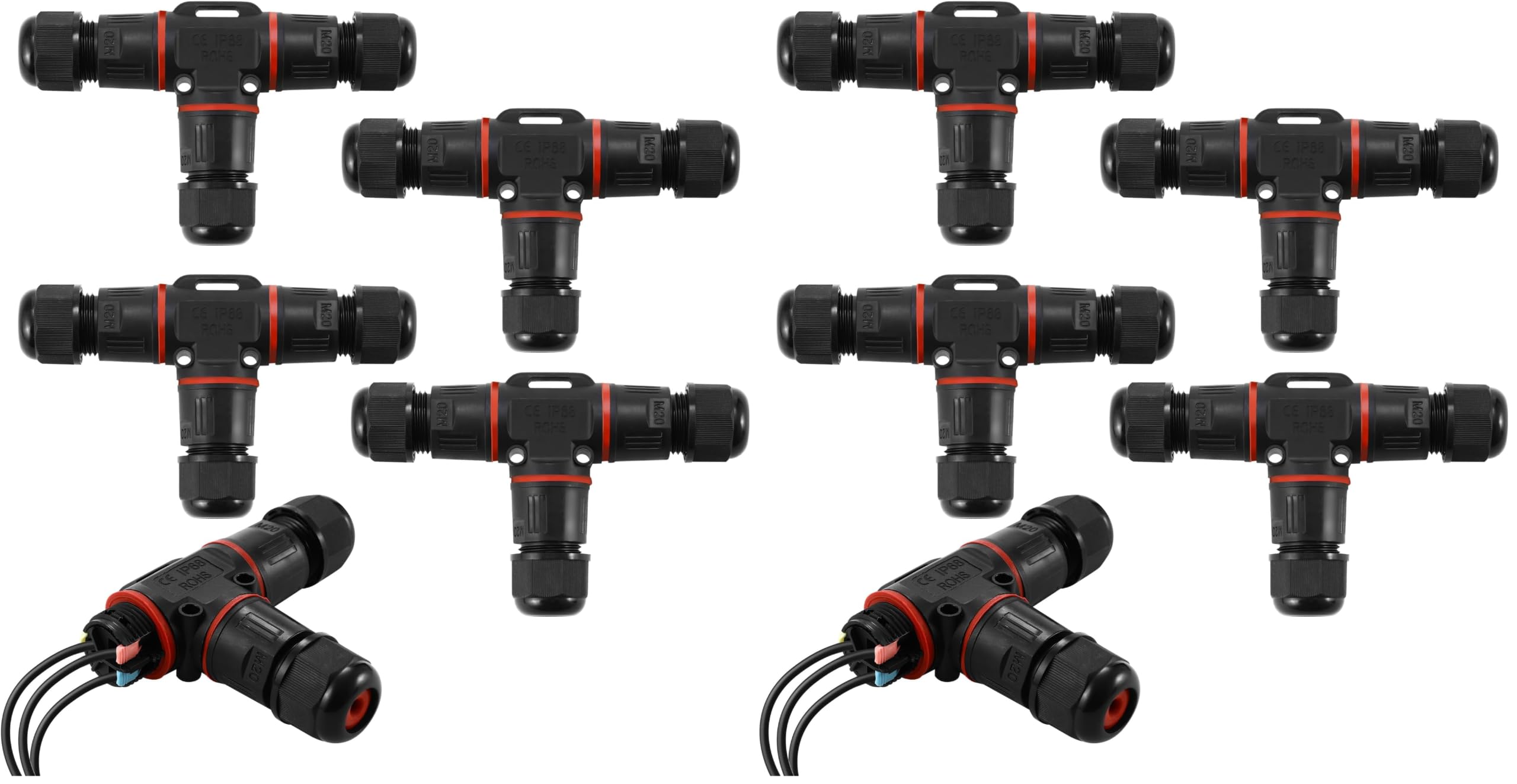 4 Pezzi Connettori Elettrici per Cavi Esterni IP68，Scatola di Giunzione Impermeabile 3 Poli，Connettore Stagno Manicotto Ø5-12 mm，Adatto Per giardini, all'aperto, pavimenti, tetti (Confezione da 2)