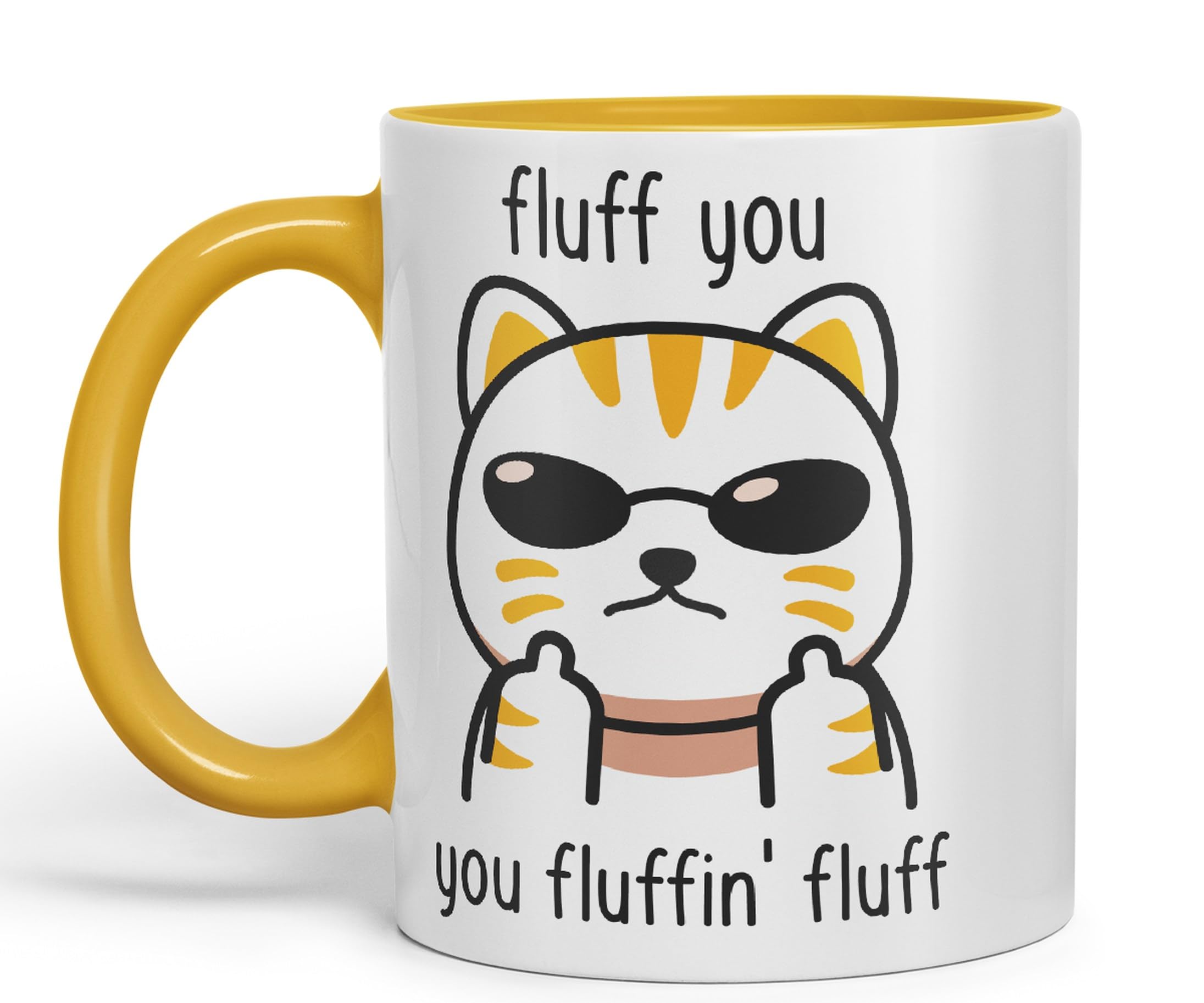Vixar Fluff You Cat Joke Adult Ceramic Mug Coloured Mug Cup Gift Tea Coffee Christmas Office Home (G Yellow) - Image 2