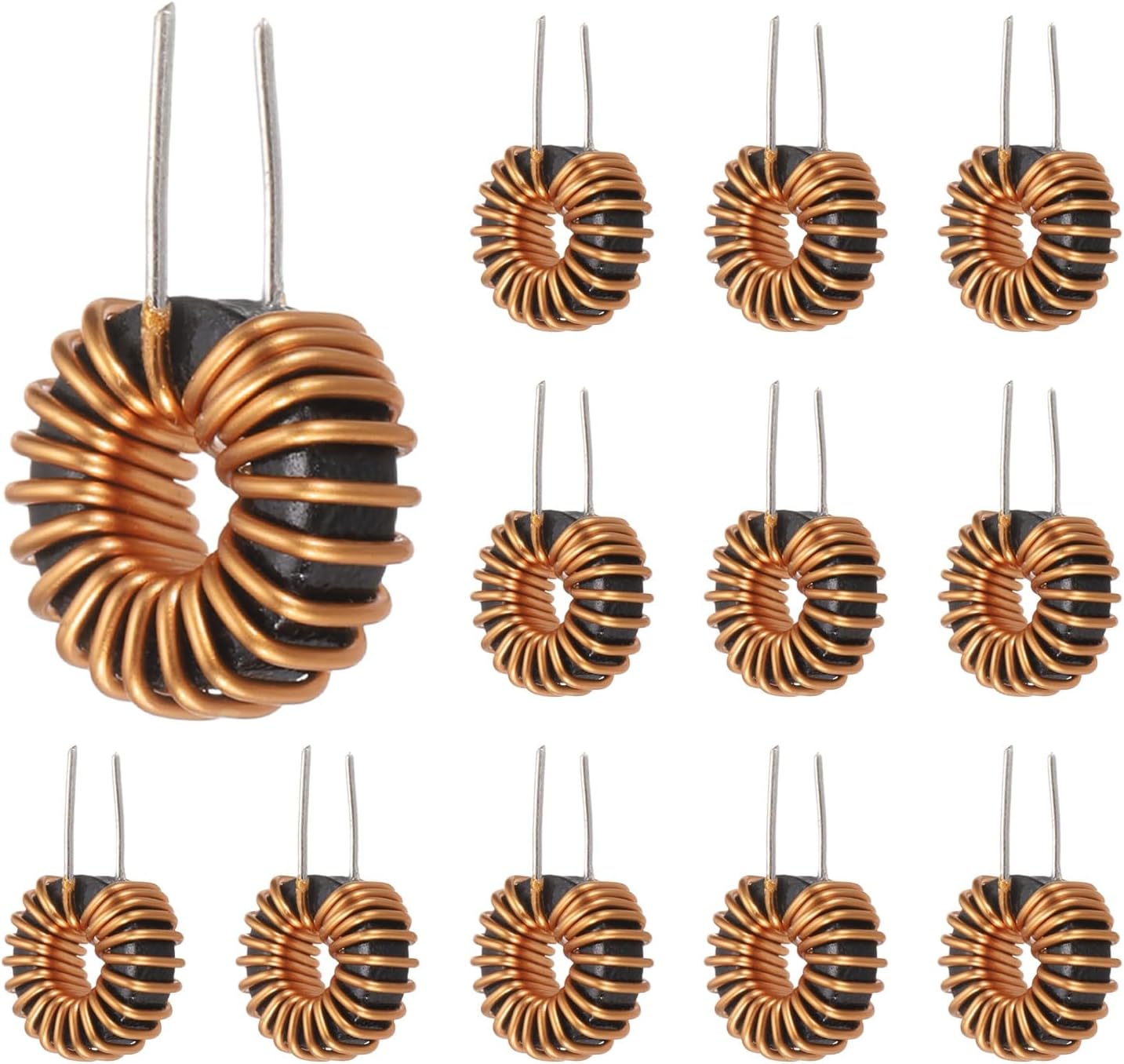 sourcing map 12pcs Toroid Core Inductor, 33uH 5A Copper Wire Wind Wound Inductance Magnetic Coil for Transformers, 13mm/0.51" Outer Dia.