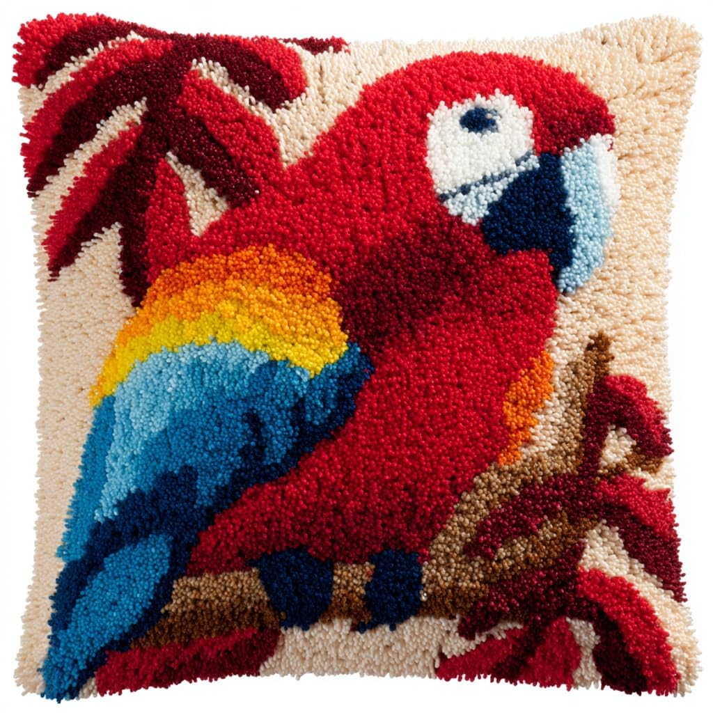 Taxpy Latch Hook Kits, Animal Parrot Pillow with Printed Canvas Handmade Cushion Crochet Yarn Embroidery DIY Hook and Latch Kit Pillowcase Decoration 43x43cm