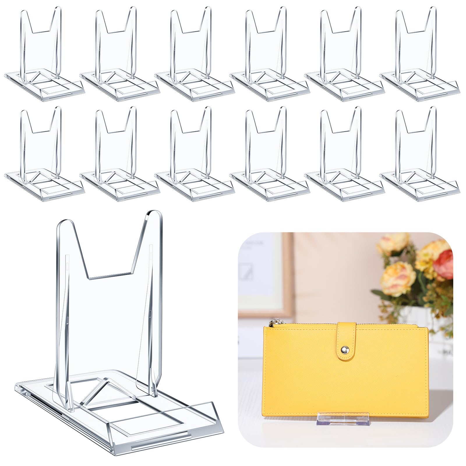 12 Packs Adjustable Purse Display Stand Clear Acrylic Handbag Stand Holder for Wallet Purses Handbag Bag Jewelry Display Organizer for Party Weddings Home Decoration Birthdays-image-30