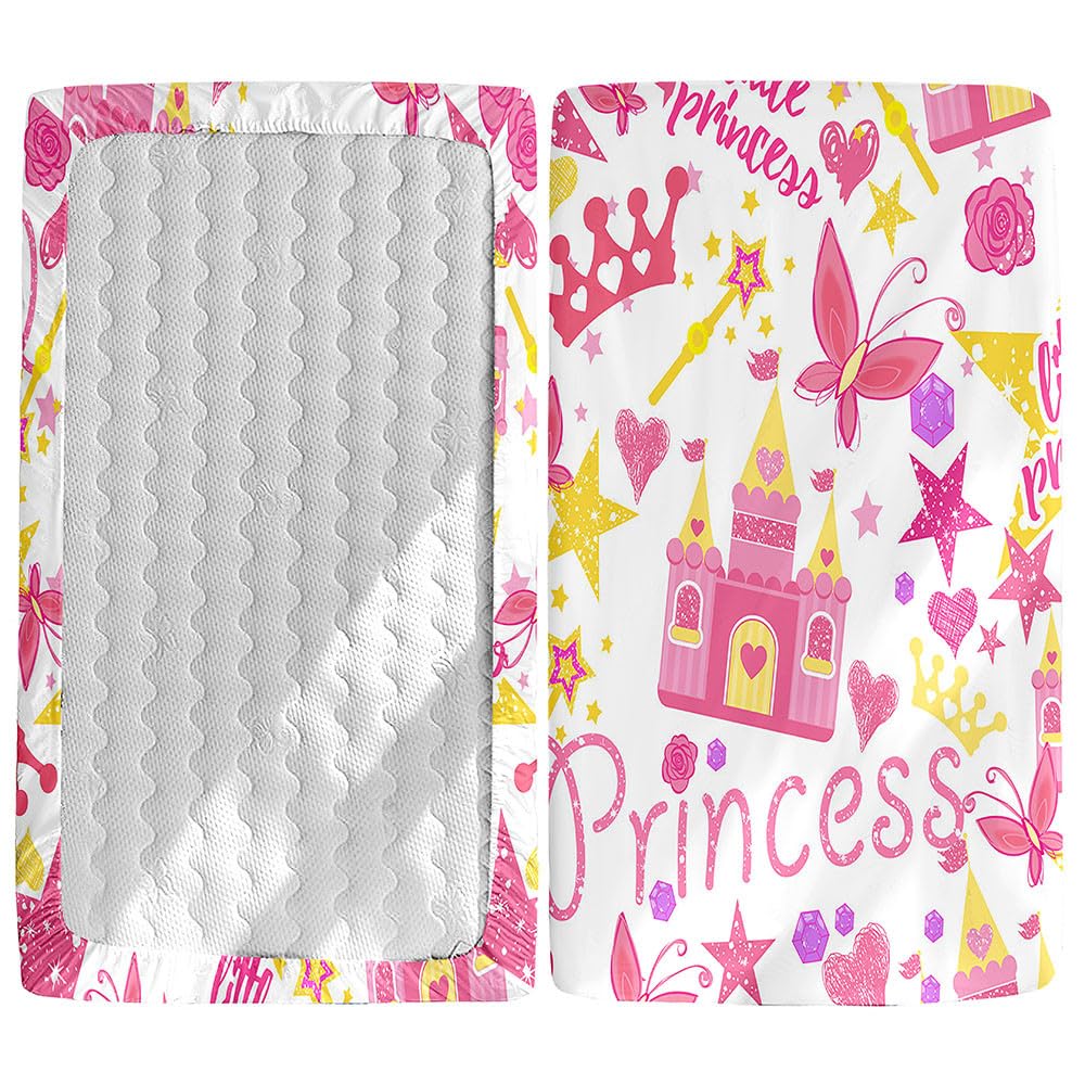 Odot Cot Bed Fitted Sheets, Toddler Baby Travel Cot Sheets, Cartoon Print Microfiber Mattress Protector Cozy Breathable Bedding for Bedside, Cradle,Cribs, Bassinet (Pink Castle,75x30cm)
