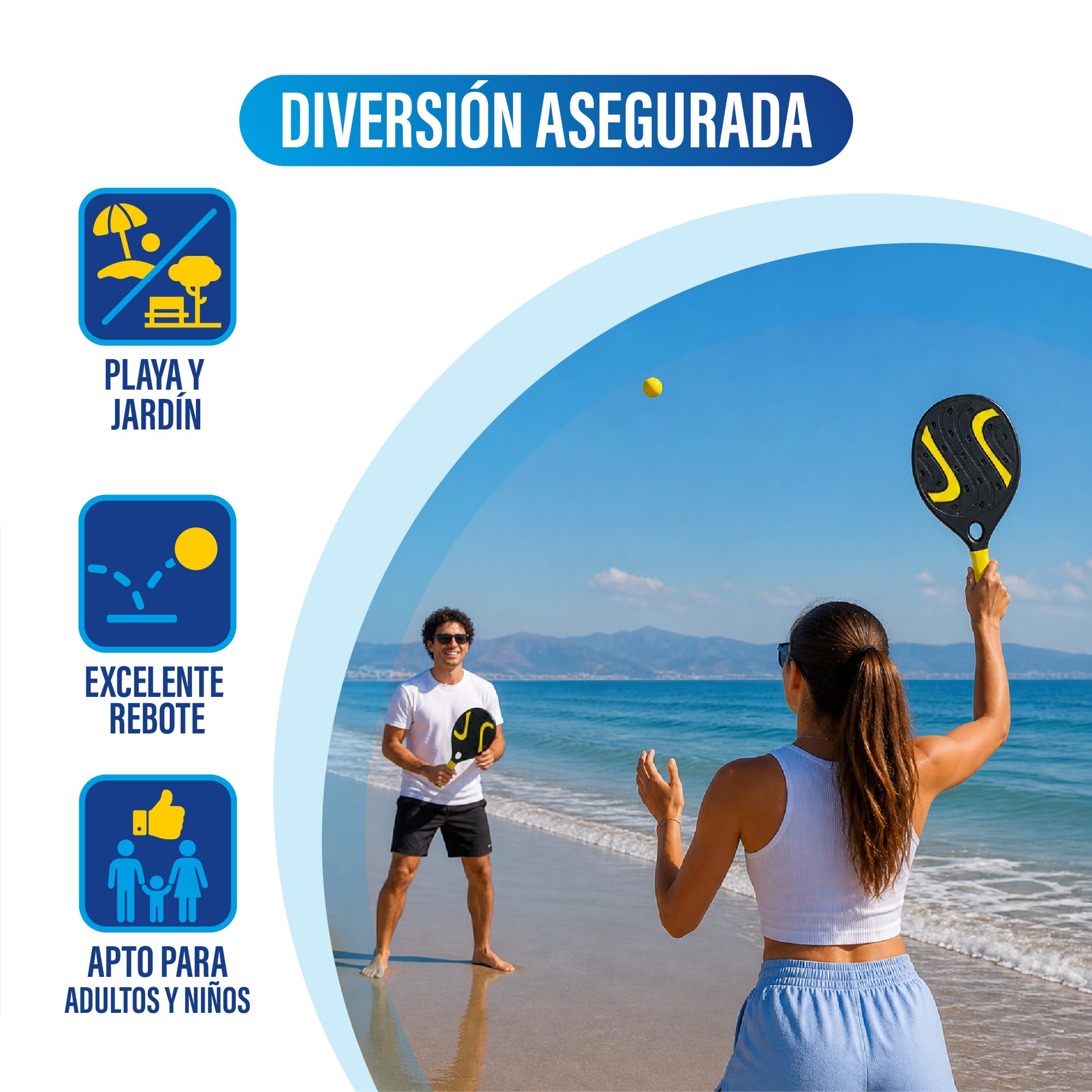 Set di 2 racchette da spiaggia impermeabili, leggere e resistenti all'acqua e alla sabbia, set di 2 racchette con palla per giocare in spiaggia, piscina o campeggio, divertimento per bambini e adulti