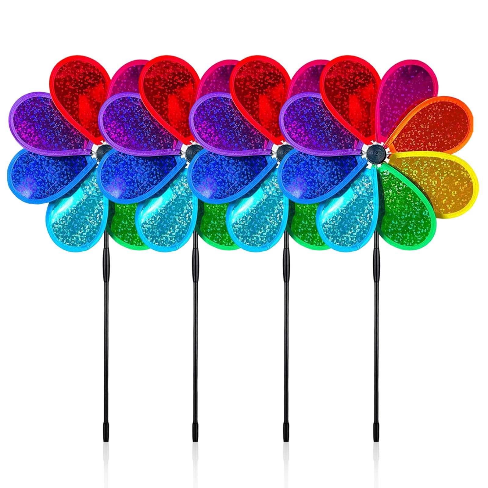 PARFCO Molino de Viento, 4 Piezas Molinillo de Viento, 30cm Molinillos de Viento para Pajaros, Lentejuelas de Ocho Hojas Molinetes, Altura Total 71cm, con Puntas Adjuntas, para Jardín, Balcón, Césped