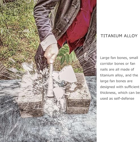 Miniatura 7 de ZCBYBT Ventilador plegable portátil de aleación de titanio EDC, ventilador de mano, ventilador de metal de Tai Chi Kung Fu, adecuado para