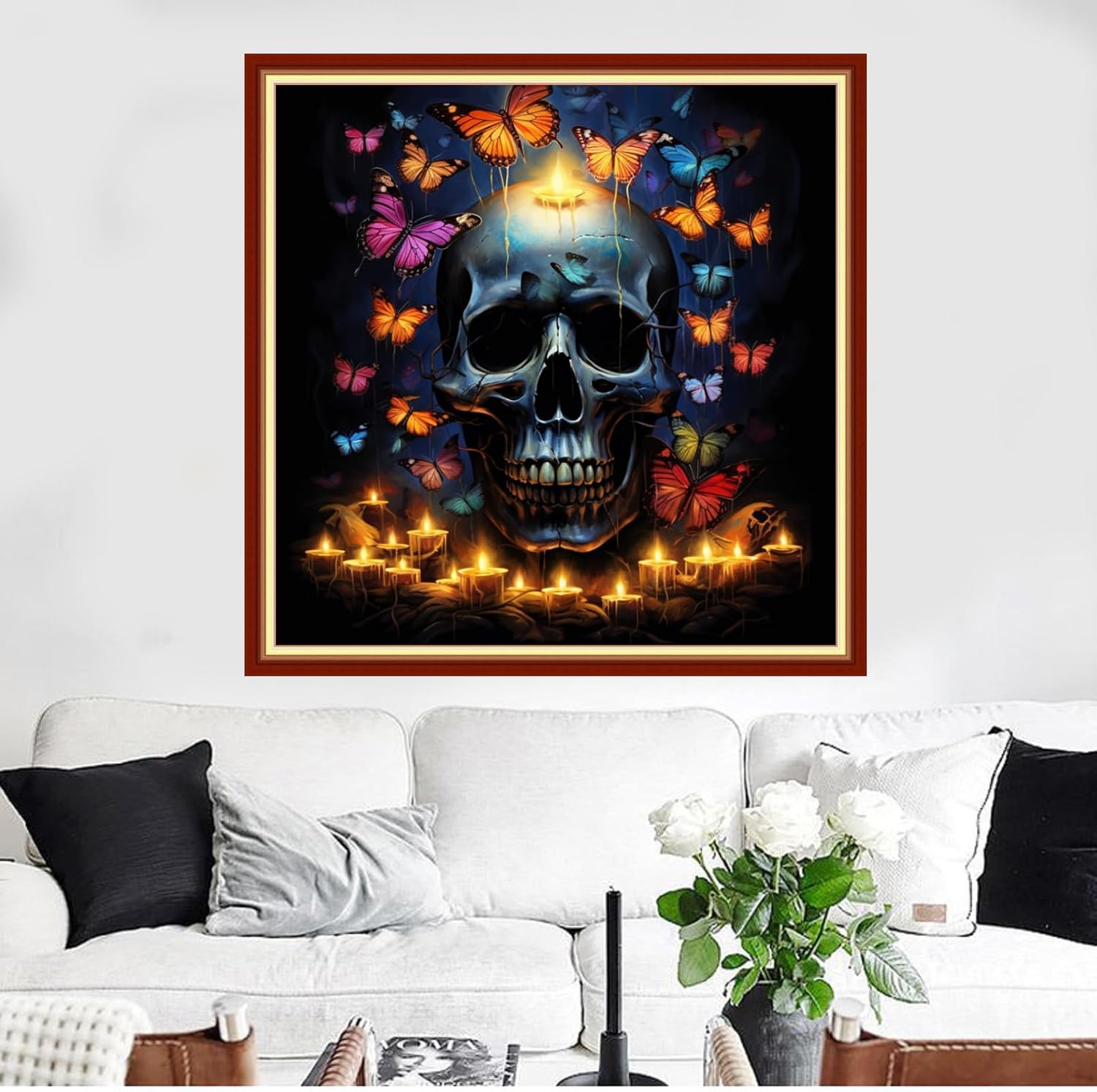 Funxvoot Stamped Cross Stitch Kits Beginners Full Range of Embroidery Kits for Adults 11CT Embroidery Patterns Needlepoint Kits Printed Cross Stitch Kits -（Skeleton Butterfly 18x18 inchs）