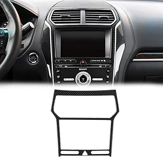 SUNJIKA Compatible with 1PCS Carbon Fiber Center Console GPS Screen Navigation Contral Panel Air Conditioner Frame Cover Trim Sticker for Ford Explorer 2014 2015 2016 2017 2018 (Black)