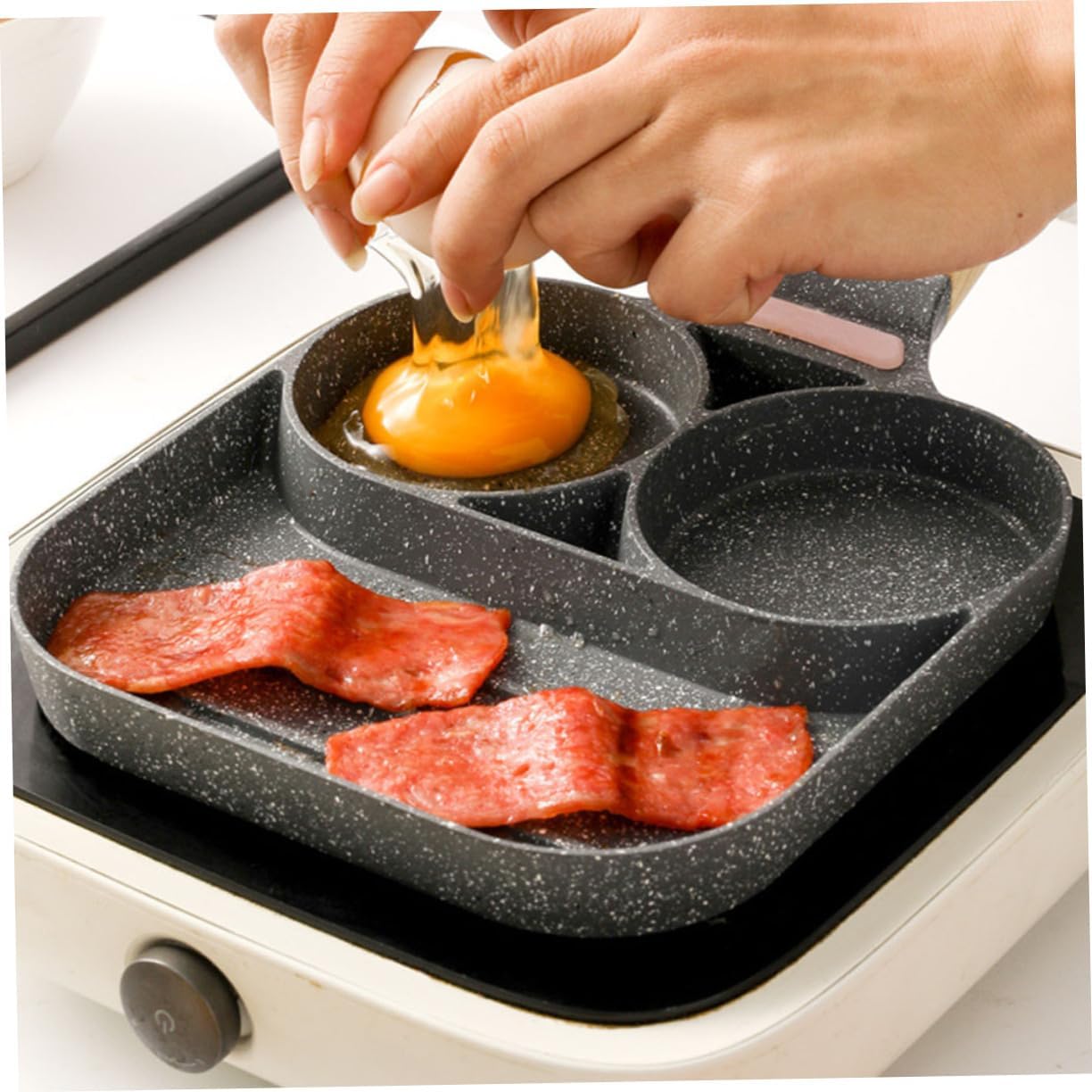 PRETYZOOM Nonstick Pancake Frying Pan Divided Sections Versatile for Eggs Bacon and Pancakes Compatible Gas and Induction Cookers Design