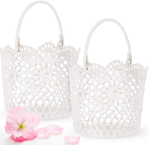 WILLBOND Cesta blanca con mango de cesta para boda, 5.90 x 4.72 x 4.33 pulgadas (2 paquetes) WILLBOND Cesta blanca con mango de cesta para boda, 5.90 x 4.72 x 4.33 pulgadas (2 paquetes)