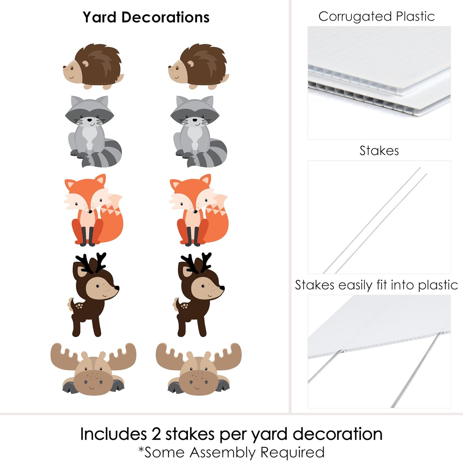 Big Dot of Happiness Woodland Creatures - Forest Animal Lawn Decorations - Outdoor Baby Shower or Birthday Party Yard Decorations - 10 Piece