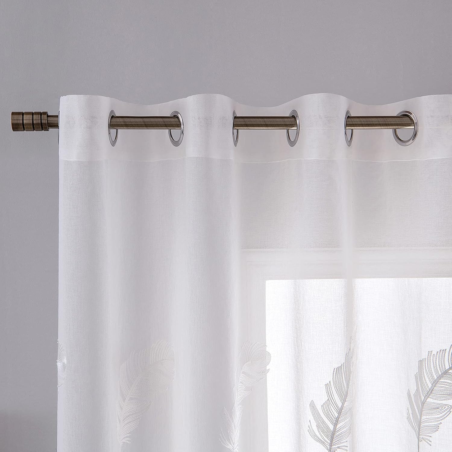 MIULEE 2 Panels Embroidered Sheer Window Feather Design Grommet Curtains Window Voile Panels/Drape/Treatment for Bedroom Living Room Feather White 55"Wx102"L - Image 5