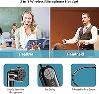 Vista 5 de Bietrun Auriculares inalámbricos con enchufe de 1/4 pulgadas, rango de 165 pies, micrófono inalámbrico UHF y micrófono de mano 2 en 1, para altavoz