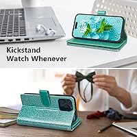 Vista 8 de Varikke Funda tipo cartera desmontable para iPhone 13 Pro Max con tarjetero para mujer, correa de cuero con purpurina a la moda, cartera magnética