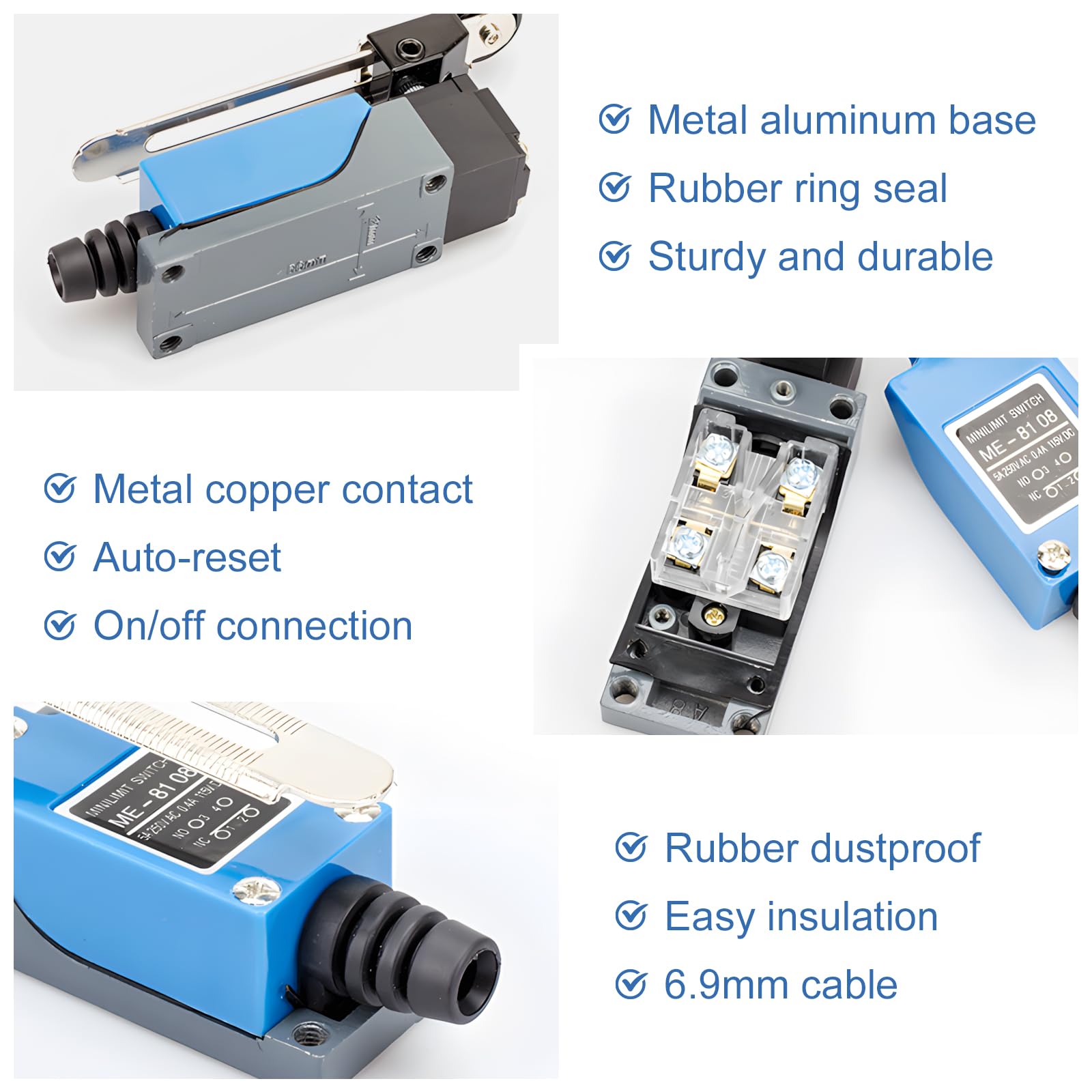 8pcs Interrupteur De Fin De Course, Levier De Rouleau Réglable, Switch Roller Levie, Me-8108, Nc-No, Interrupteur À Bascule, Interrupteur À Bascule Pour Fraise Cnc, Plasma, Bleu