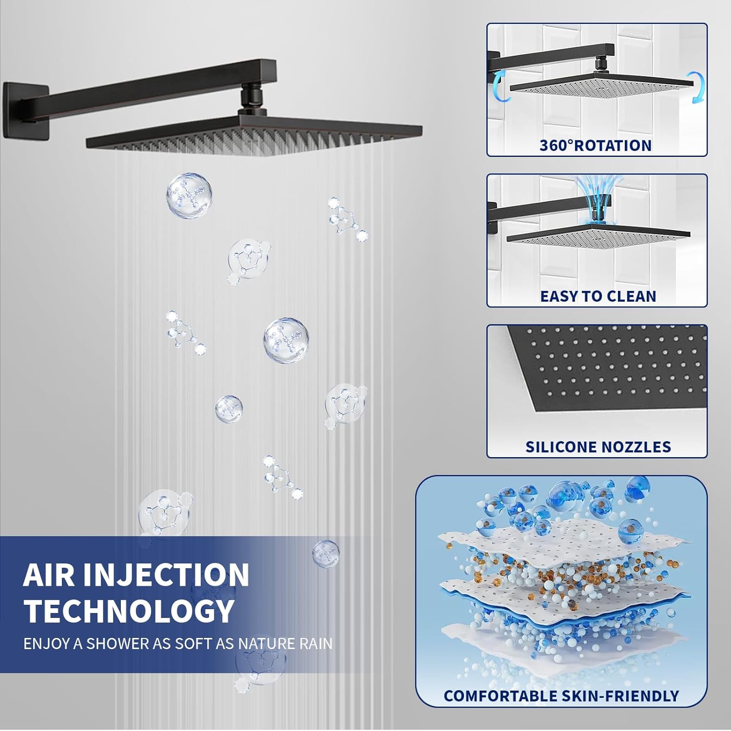 Diagram illustrating air injection technology in the rain shower head