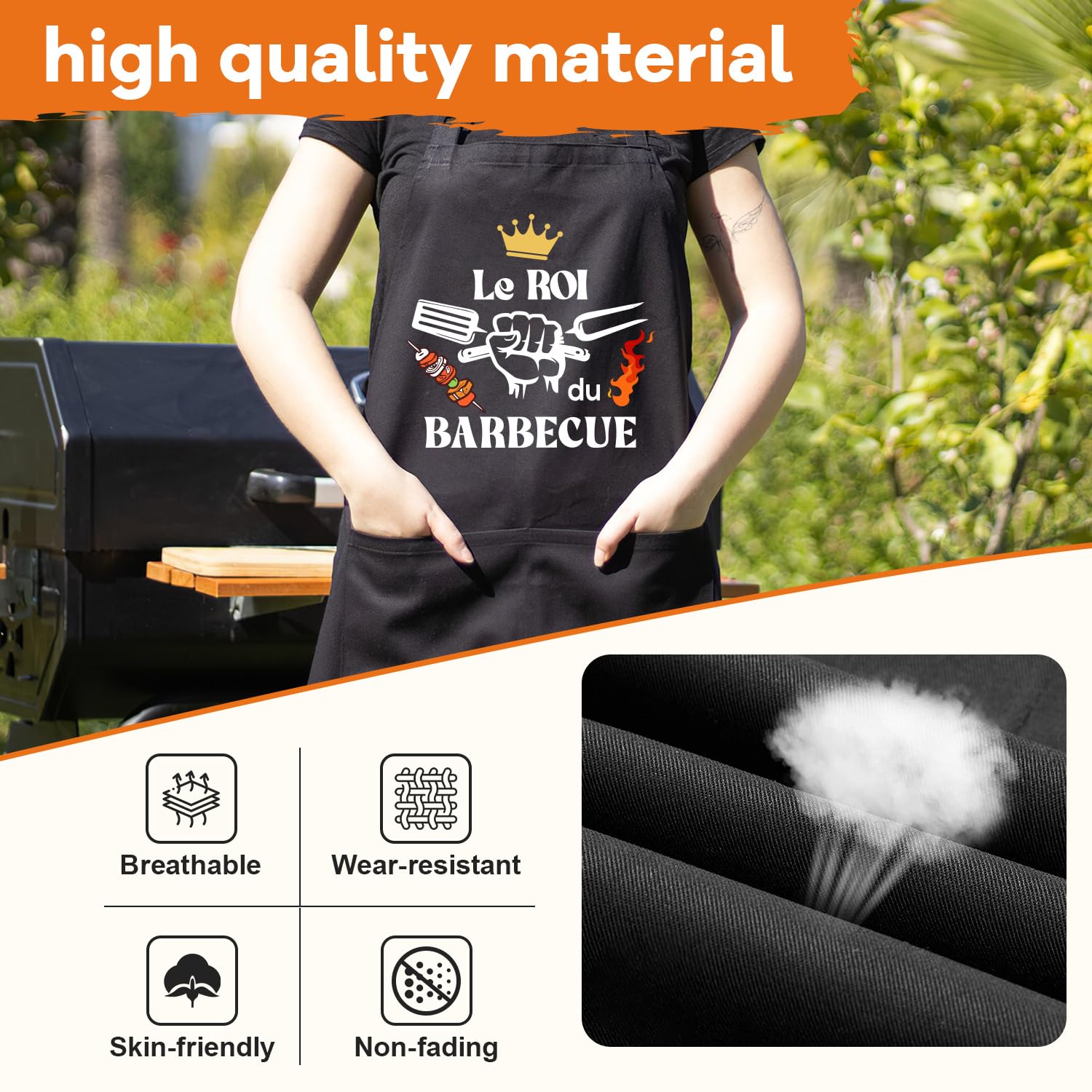 Tablier Cuisine Homme Personnalisé, Réglable Tablier Professionnel Humour Rigolo Drole Barbecue Bbq Noir, Tablier de Cuisine Coton Cadeau Fete Des Peres Saint Papa Valentin Noel