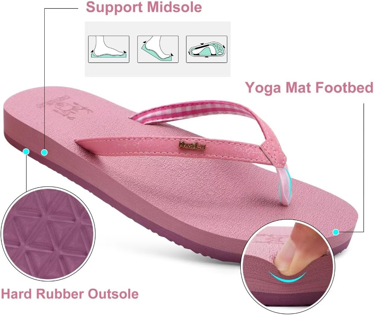KuaiLu Womens Arch Support Flip Flops Comfortable Yoga Mat Slip on Summer Beach Walking Thong Cushion Sandals - Image 5