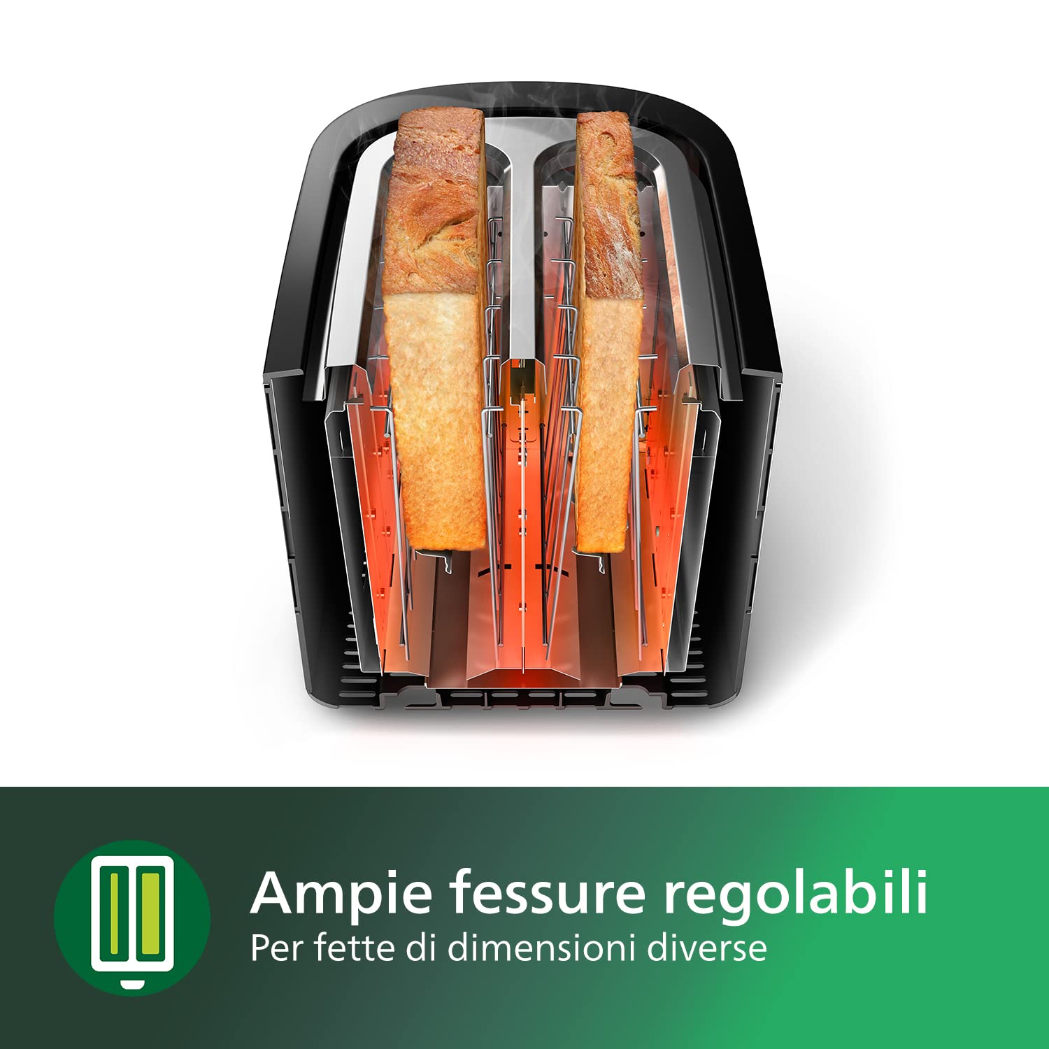 Philips Daily Collection Tostapane - 8 impostazioni, 2 fette, Griglia scaldapanini integrata, Fessura Ampia, 2 Grandi Fessure, Vassoio raccoglibriciole rimovibile, Nero (HD2581/90)
