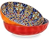 vancasso SIMI 78 oz Salad Bowls Set of 2, Large Porcelain Serving Bowls, Microwave & Dishwasher Safe Mixing Bowl, Pasta Bowls, Soup Bowls for Kitchen and Dinner, Red and Orange