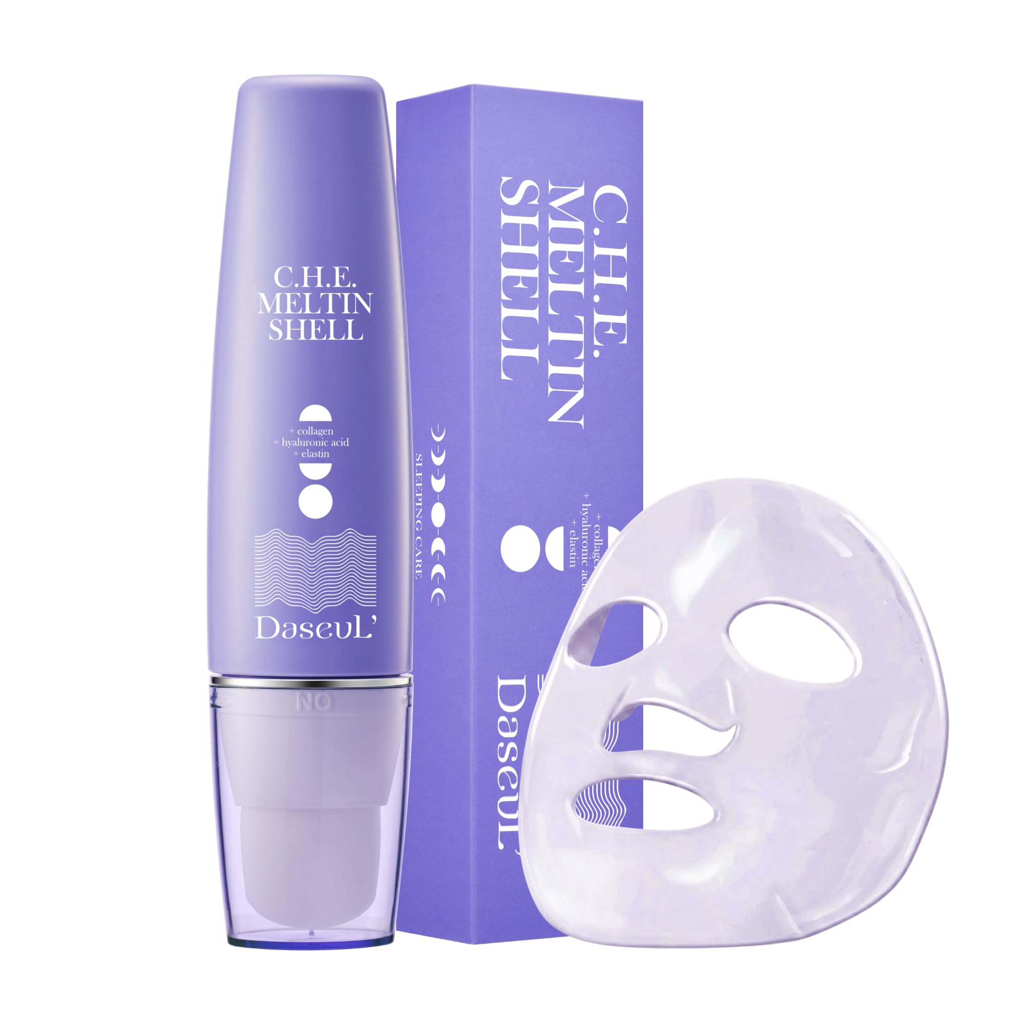 C.H.E. Meltin Shell™ 2.19 fl.oz | Gel-Shell Overnight Mask with Built-in Brush – Low Molecular Collagen, Elastin & Hyaluronic Acid for Face Lifting, Firming & Deep Hydration, Korean Facial Mask