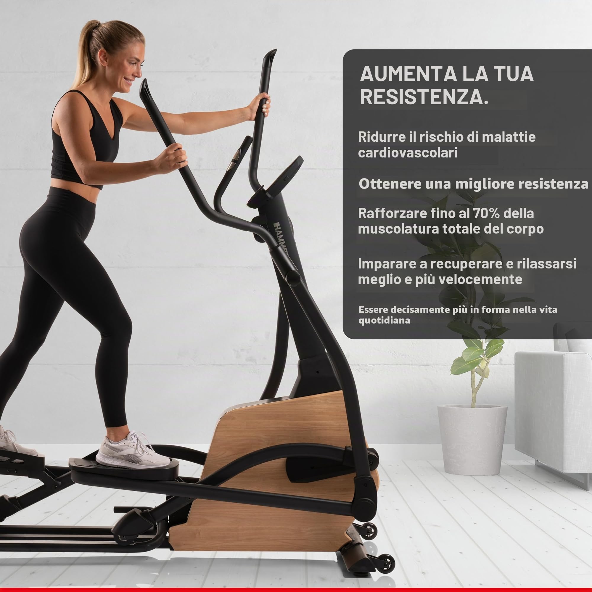 HAMMER Allenatore ellittico CrossPace 5.0 NorsK, pendenza 3x, 24 programmi, 20 kg di volano, Kinomap & Zwift