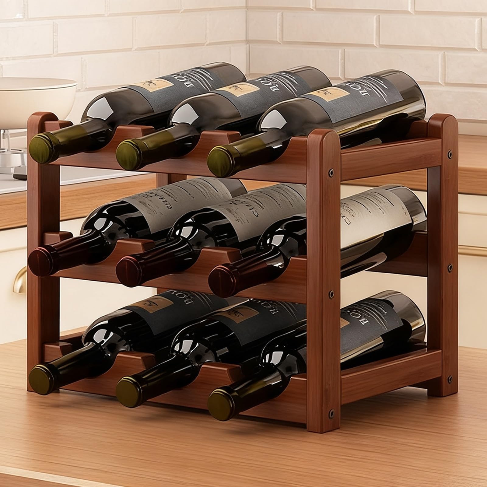 Support bouteille vin bambou 3 niveaux assemblage facile de bar