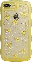 Vista 72 de Qokey para iPhone 14 Plus Funda de 6.7" con diseño de borde ondulado rizado, transparente, con purpurina, brillo, estrellas, brillante, lindo