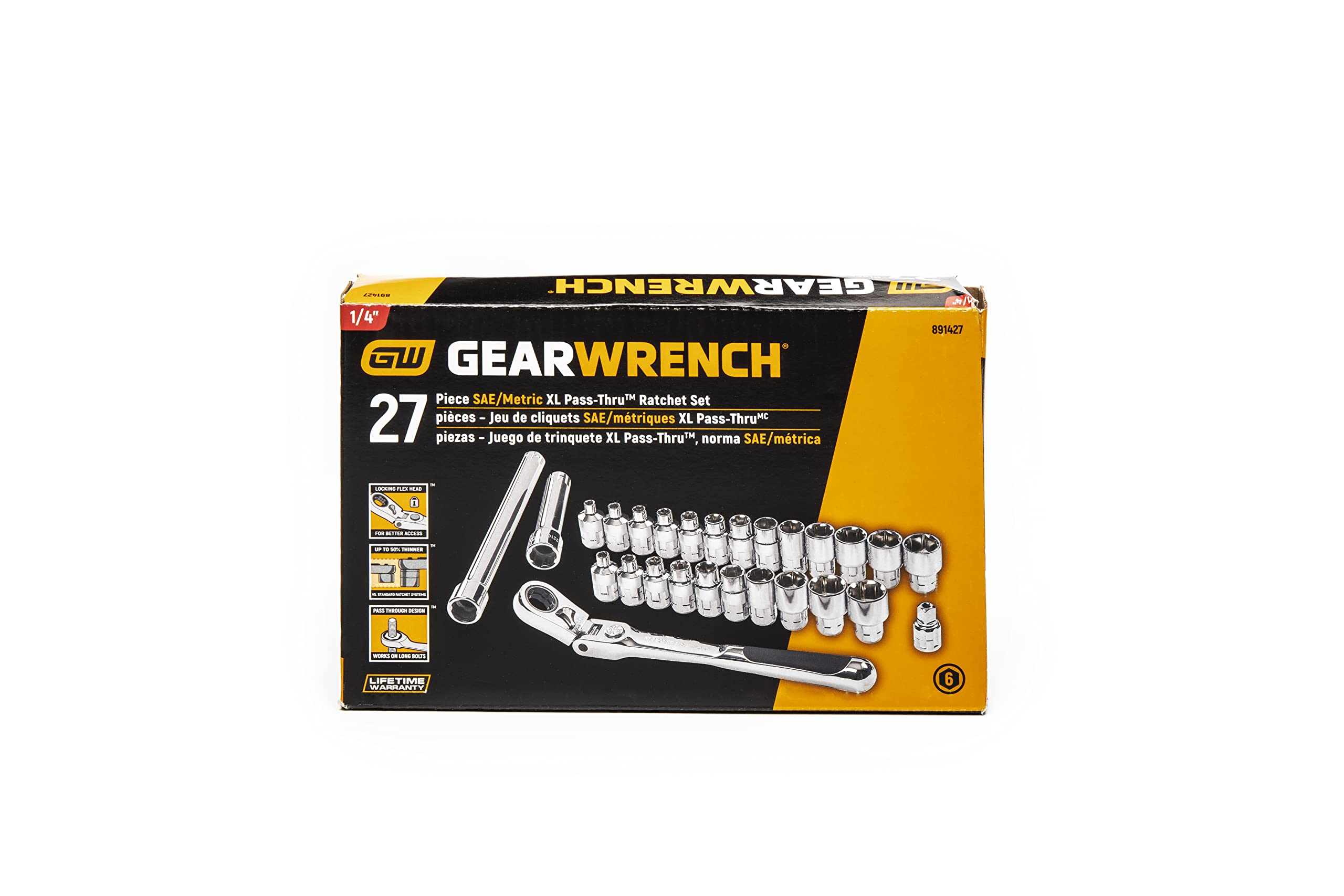 GEARWRENCH Zestaw 27 standardowych narzędzi mechanicznych SAE/metrycznych 6 punktów 6 pt