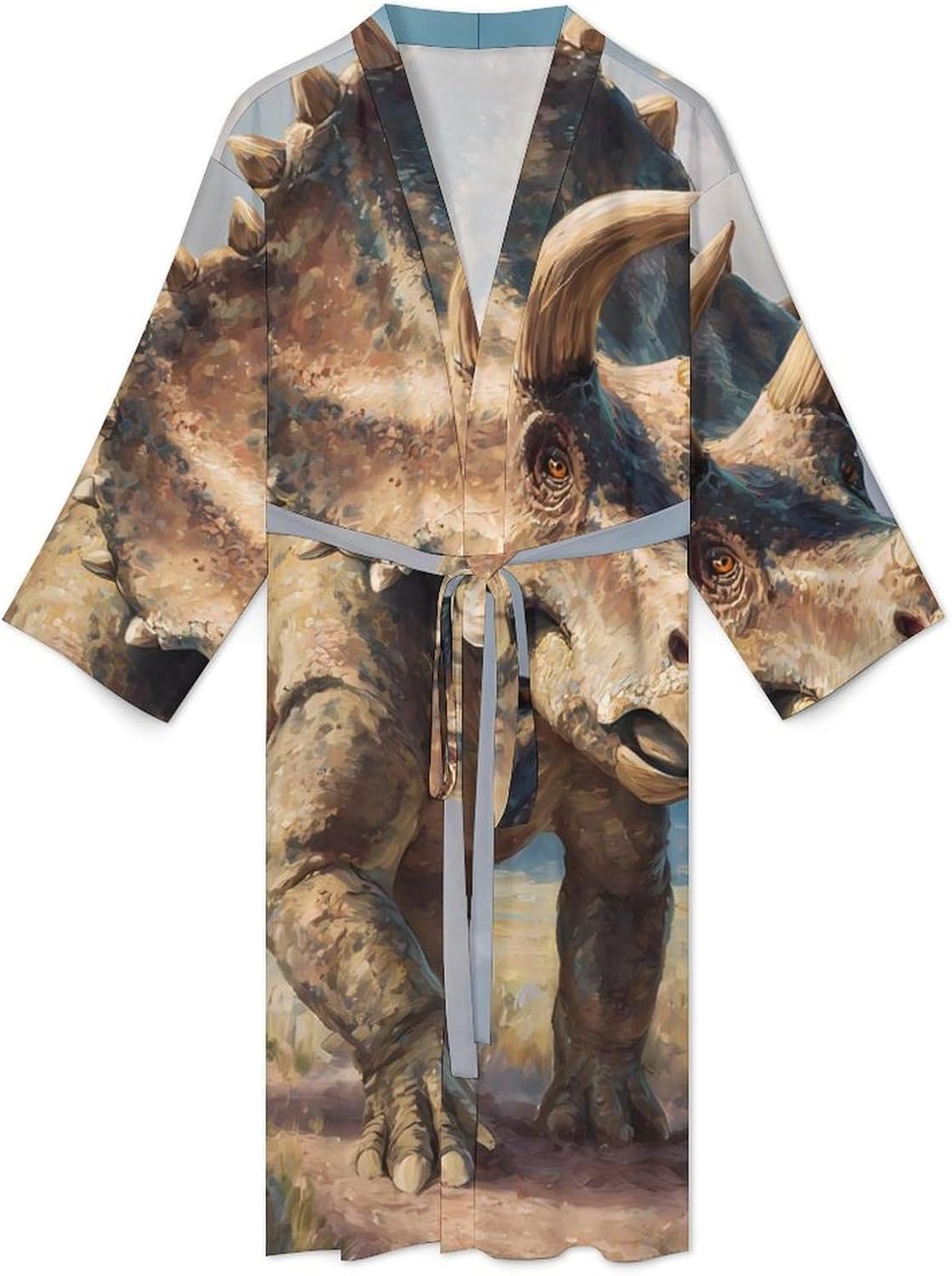Triceratops Dinosaur Casual Robes Bathrobe Knee Length V-neck Loungewear Sleepwear