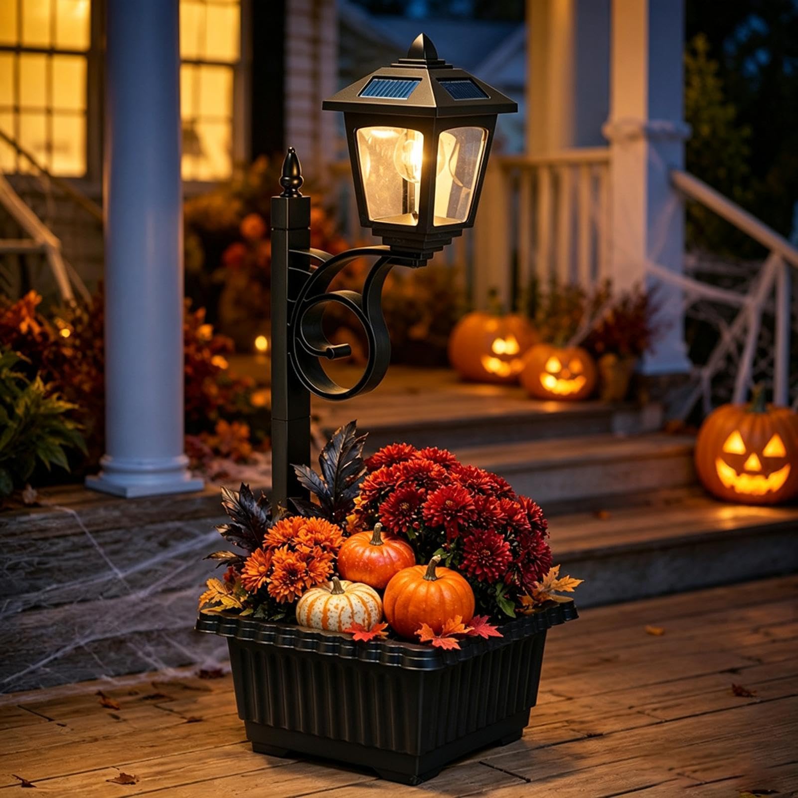 Jardinière avec Lumière Solaire 2-en-1 Pot de Fleurs Extérieur avec