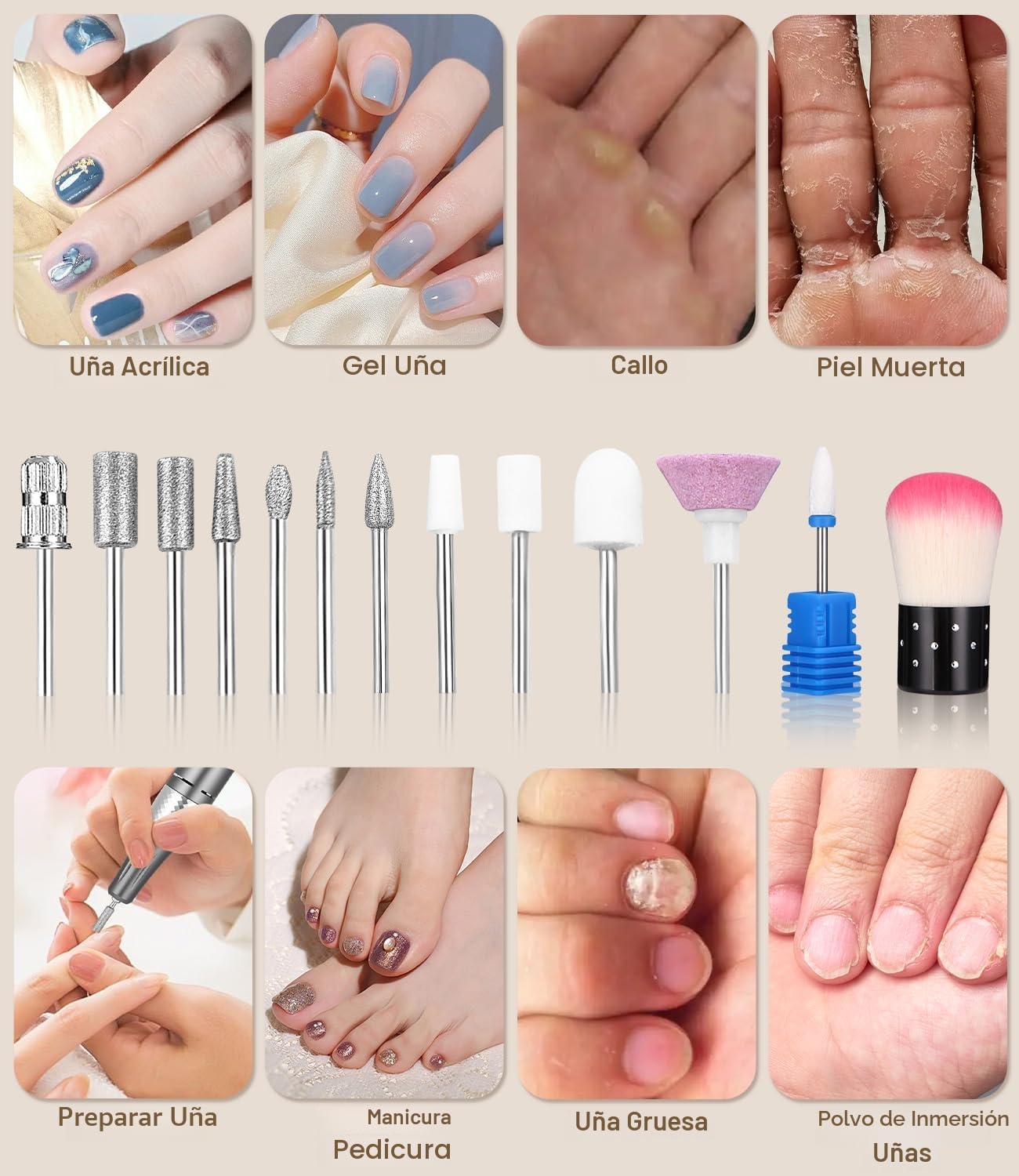 Zawaer Torno para Uñas 45,000RPM, Profesional Lima Electrica Uñas, Velocidad Ajustable,Set de Accesorios para Manicura y Pedicura con Brocas de Cerámica,para Uso Doméstico Salones de Uñas Dorado