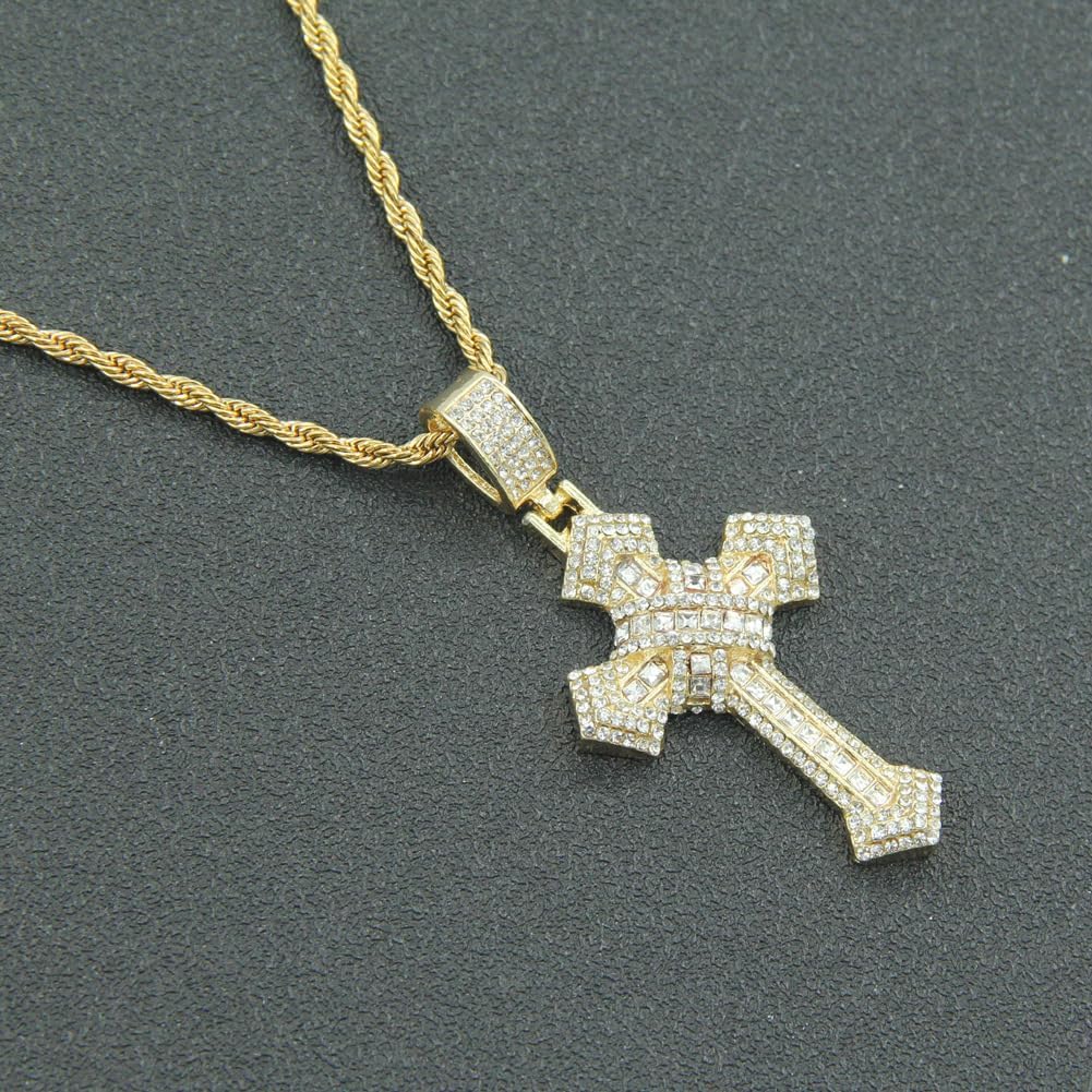 Sterling Silver and Stainless Steel Cross Necklace with Large Silver Pendant Chain, Hip Hop Style, Inlaid with Sparkling Cubic Zirconia, Fashion Statement Jewelry for Men and Women, Perfect for Any Occasion