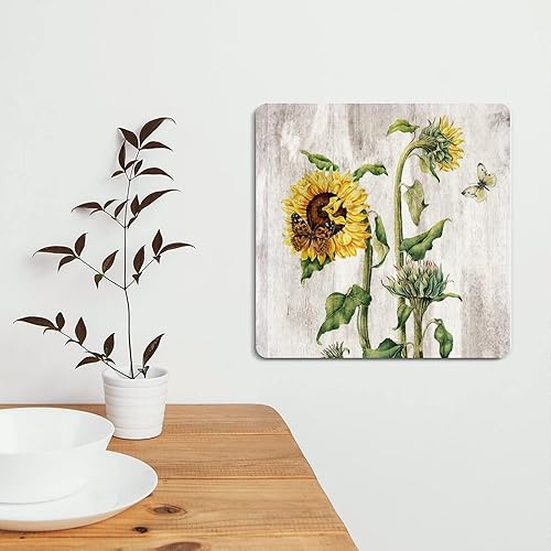 Miniatura 5 de Letrero de metal de girasoles de granja otoñal de 12 x 12 pulgadas, placa de metal retro de granja, girasoles dorados, pintura al óleo, placa