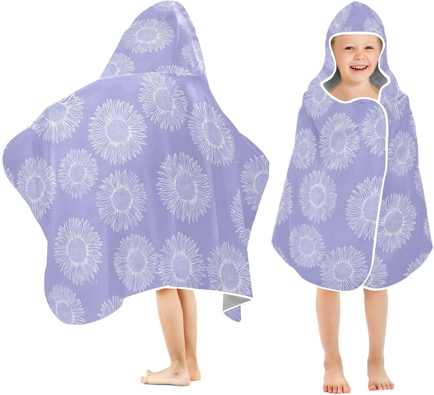 Bath Towels with Hood Sunflower Pastel Purple Hooded Kids Beach Towel Lightweight