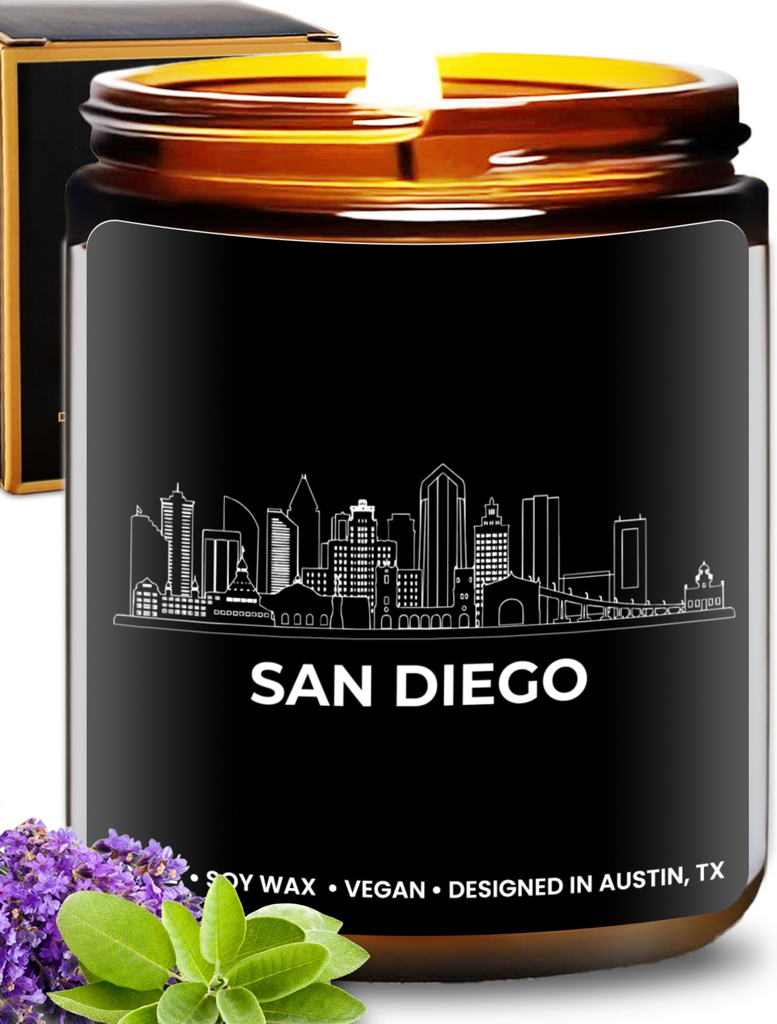 San Diego Candle, House Warming San Diego Themed Gifts for Men &amp; Women, Unique Skyline and City Souvenirs for Her, Best Sentimental Gifts for Moving Away, Ideal for Birthday, Christmas, Gift-Ready
