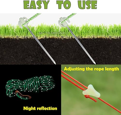 Miniatura 5 de Estacas de tienda que brillan en la oscuridad, 17 accesorios de campamento, incluye estacas de tienda de campaña resistentes de 7.7 pulgadas, bolsa
