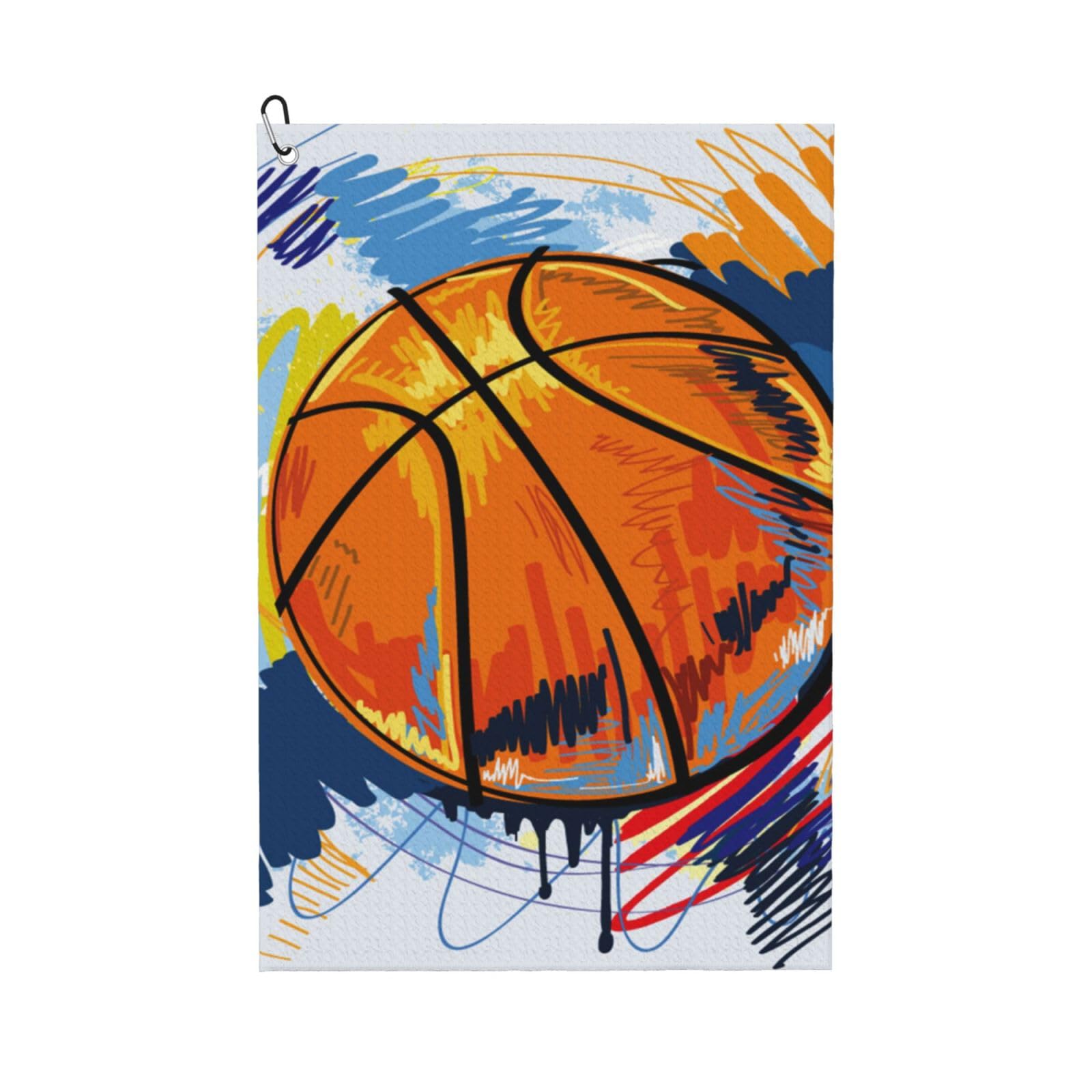Hnnkloy Basketball Colorful Sketch Enjoyment Printed, 16x24 in Portable Waffle Golf Towels with Carabiner Clip for Golf Bag