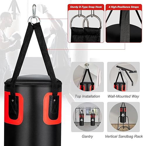 Miniatura 2 de GYMAX Juego de saco de boxeo, bolsa de boxeo precargada de 56 libras para adultos con guantes de boxeo de 12 onzas y dos envolturas de mano de 95