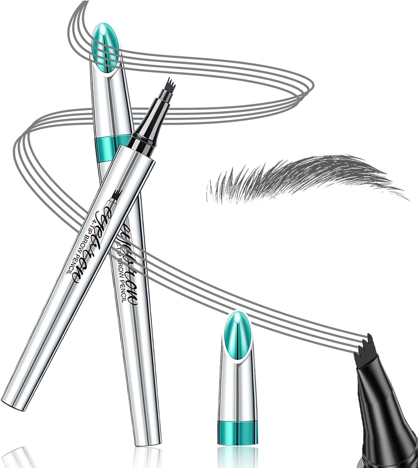 Eyebrow Pencils for Women - Eyebrow Gel with Microblading 4-Fork-Tip, Lift & Snatch Eyebrow Pen, Eyebrow Marker Long-Lasting Waterproof & Smudge-Proof Natural Hair Like Brows (Dark Gray)