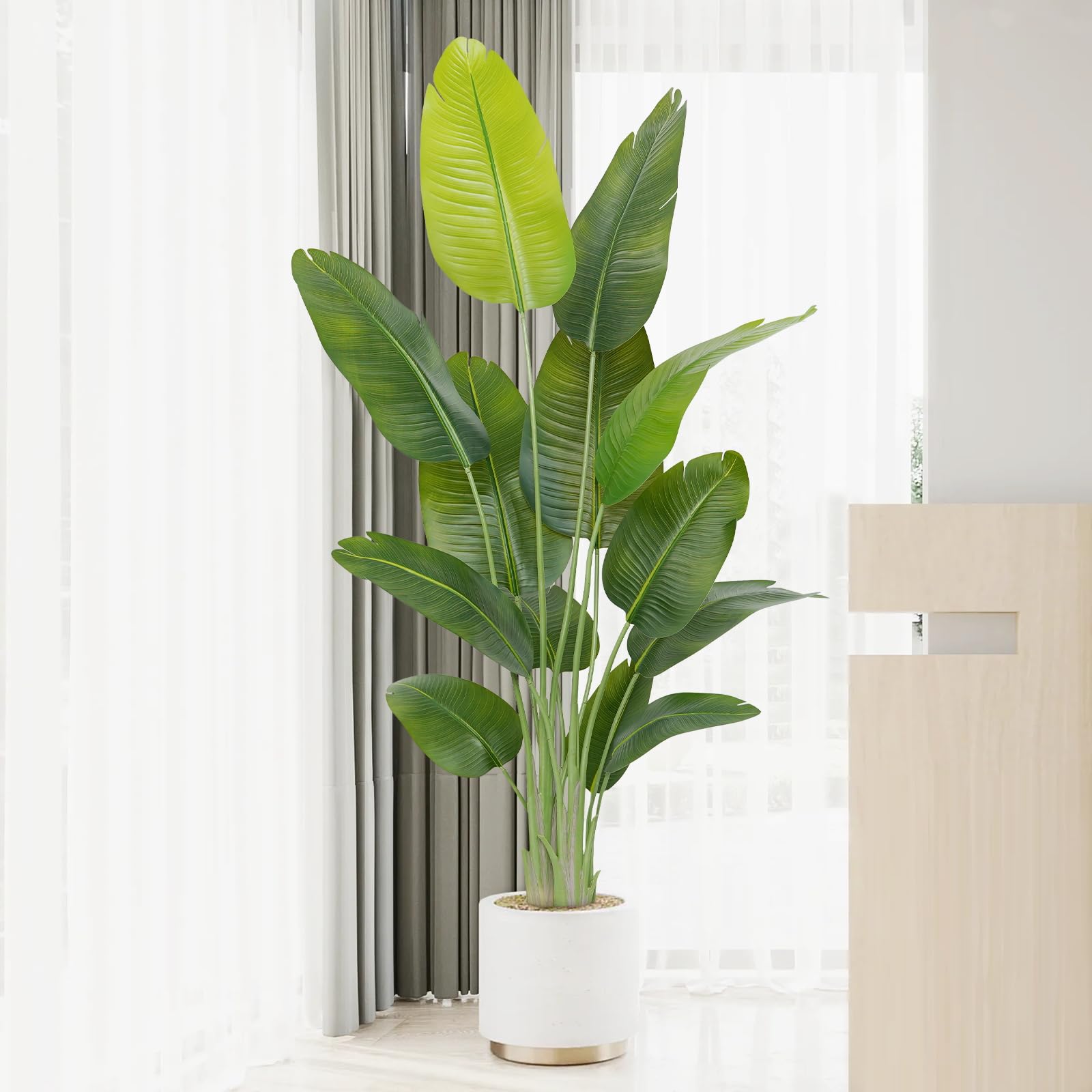 Plante Artificielle Oiseau de Paradis 180 cm Haute, Grande Plante Artificielle Interieur, Bananier Artificiel avec 13 Feuilles, Arbre Artificiel Intérieur ou Extérieur Salon Bureau Jardin Dec